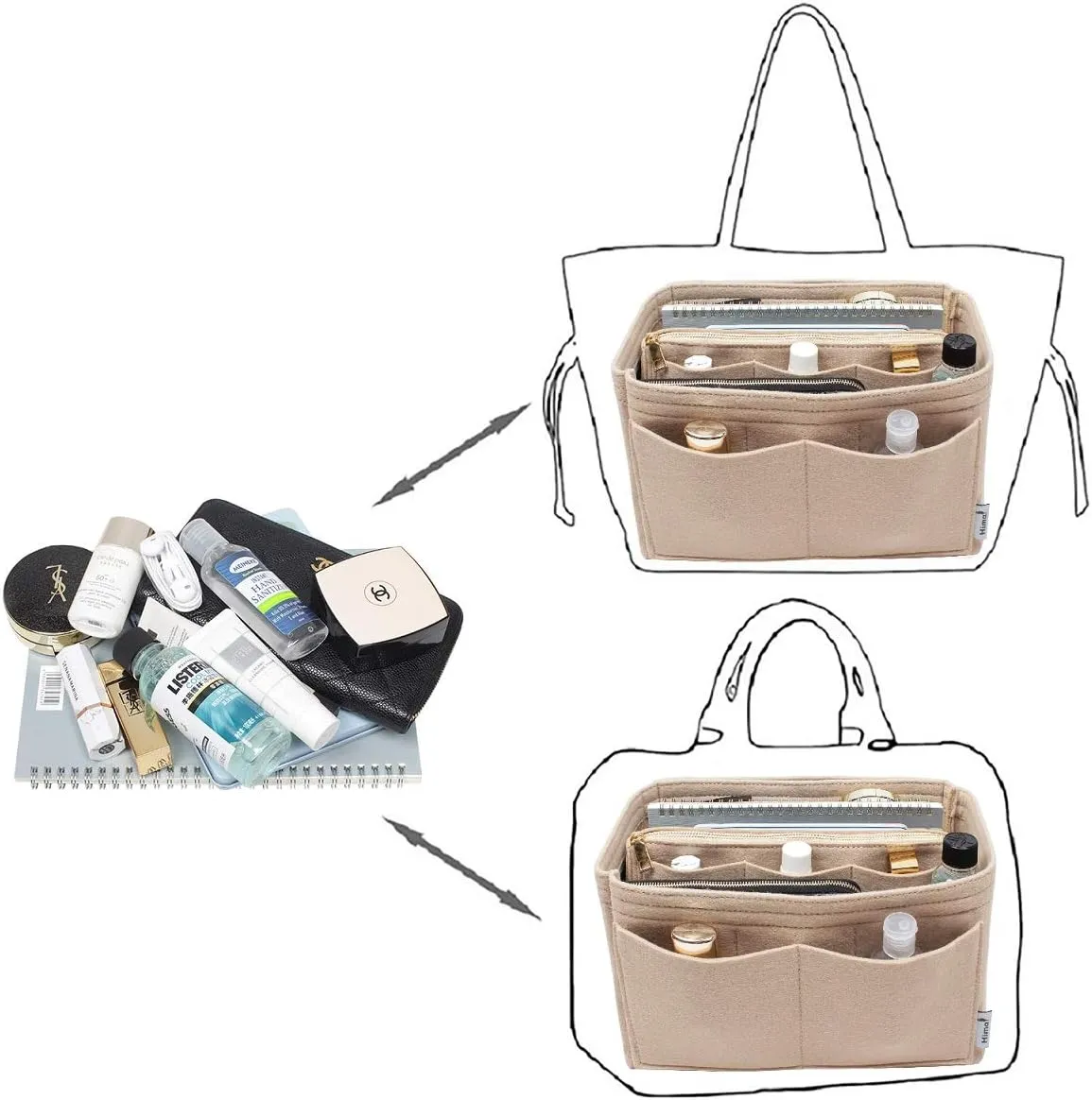 Purse Organizer Insert, Bag Organizer, Bag in Bag, Perfect for Speedy Neverfull and More, 5 Size
