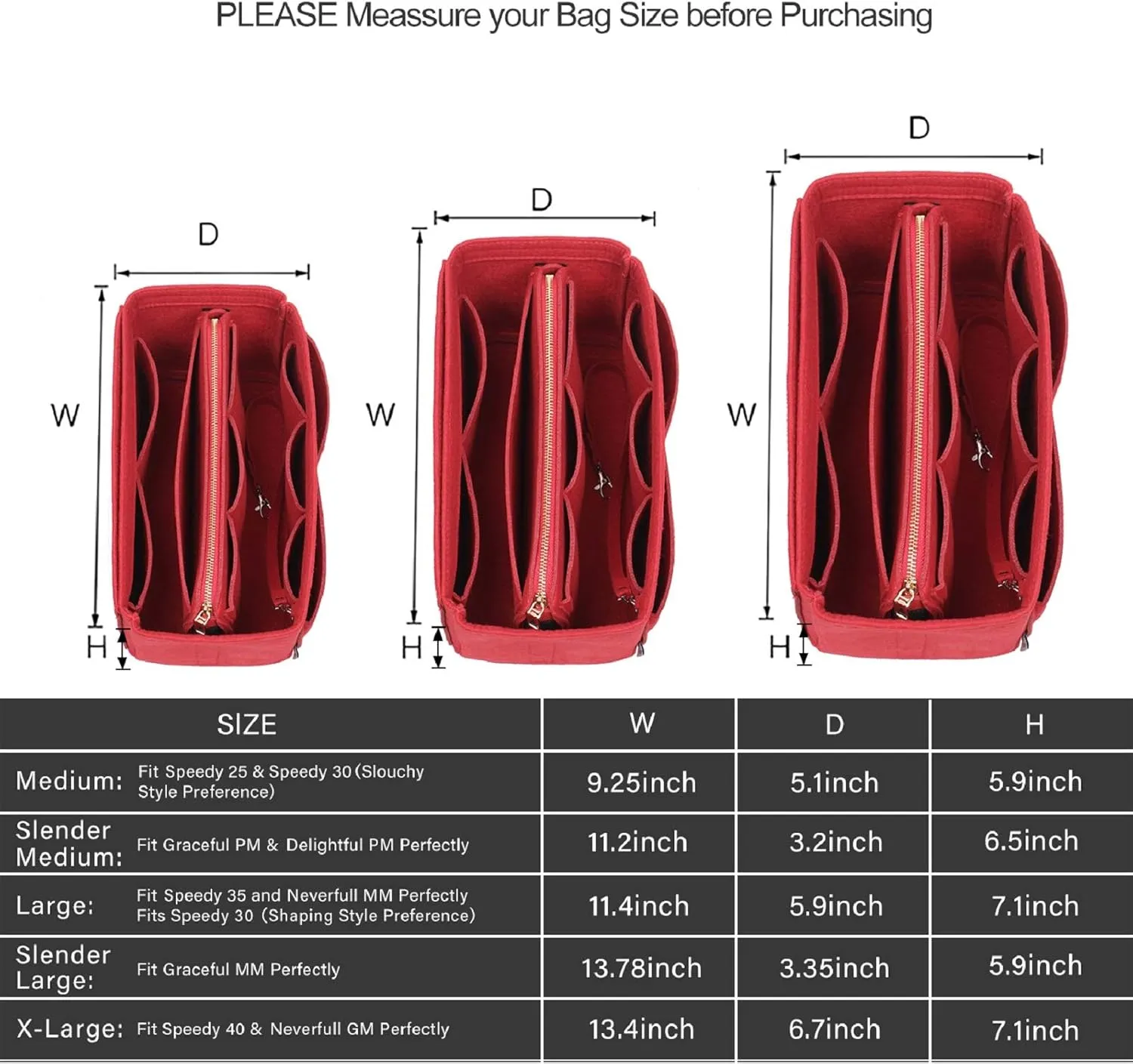 Purse Organizer Insert, Bag Organizer, Bag in Bag, Perfect for Speedy Neverfull and More, 5 Size