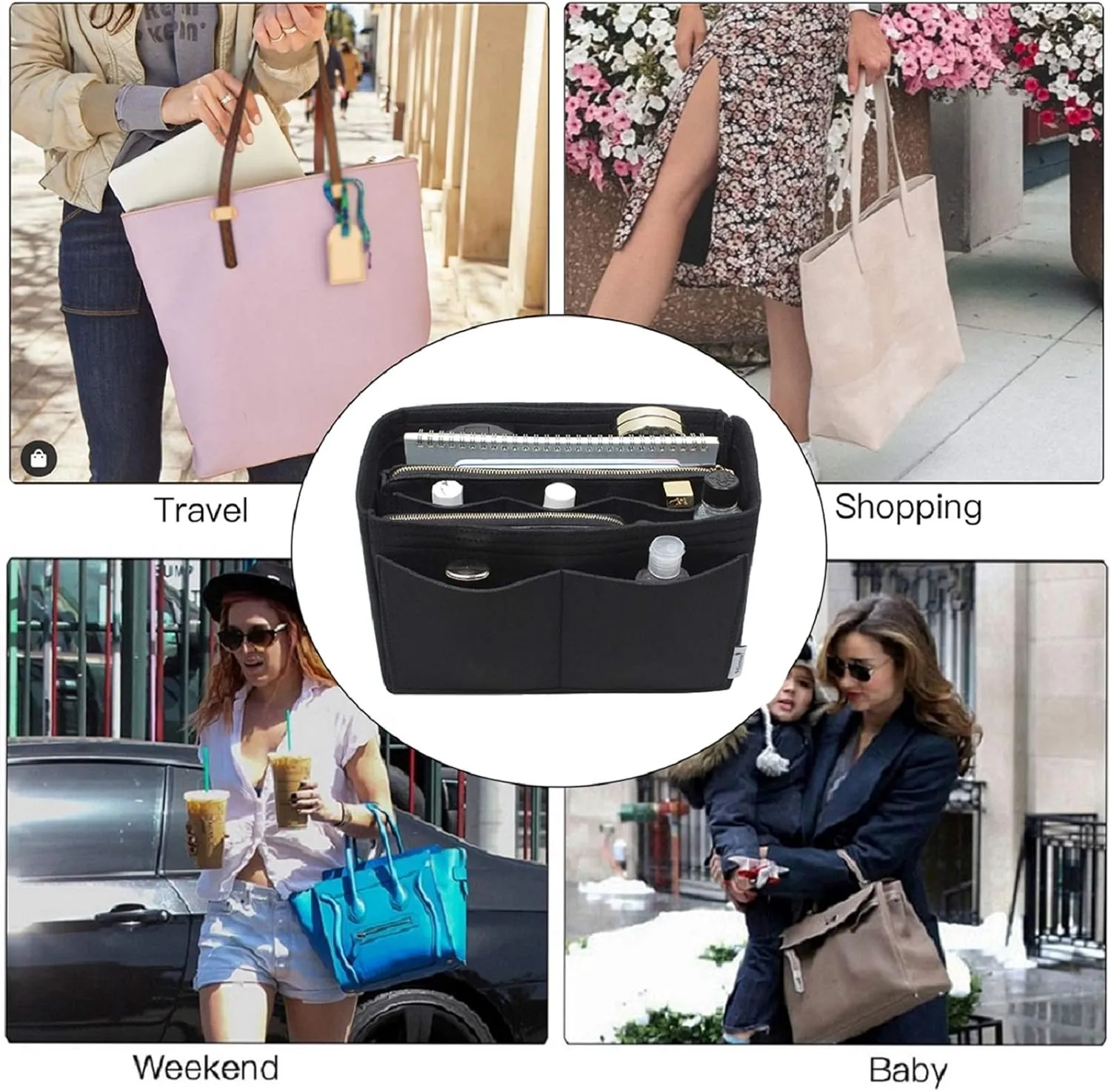 Purse Organizer Insert, Bag Organizer, Bag in Bag, Perfect for Speedy Neverfull and More, 5 Size