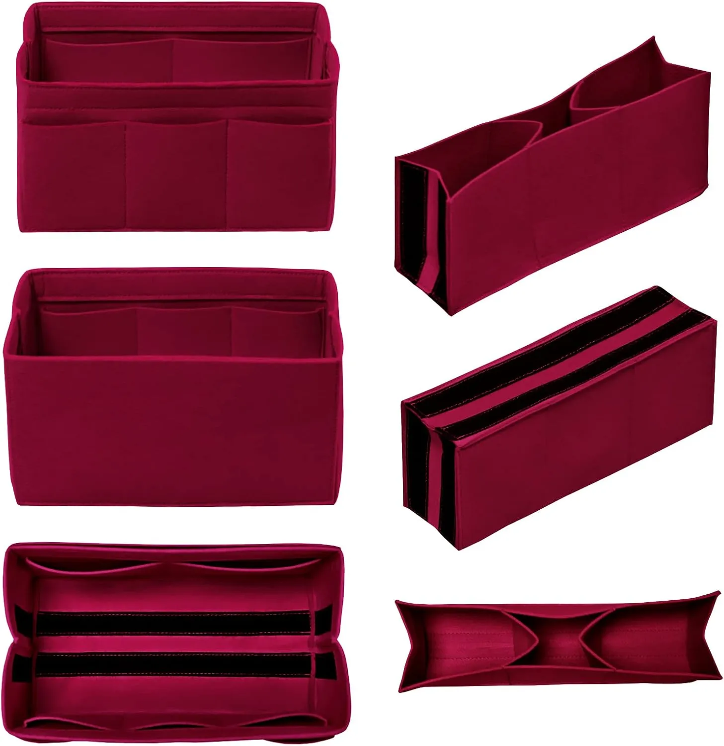 Purse Organizer Insert Felt Bag Organizer Handbag Organizer Insert Bag In Bag Organizer for Tote Purse Bag 14 Pockets Dark Red Large