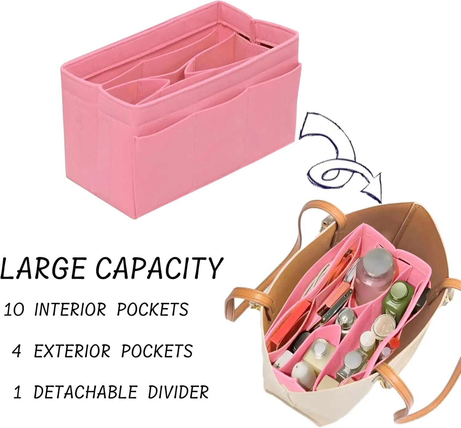 Purse Organizer Insert Felt Bag Organizer Handbag Organizer Insert Bag In Bag Organizer for Tote Purse Bag 14 Pockets Pink Small