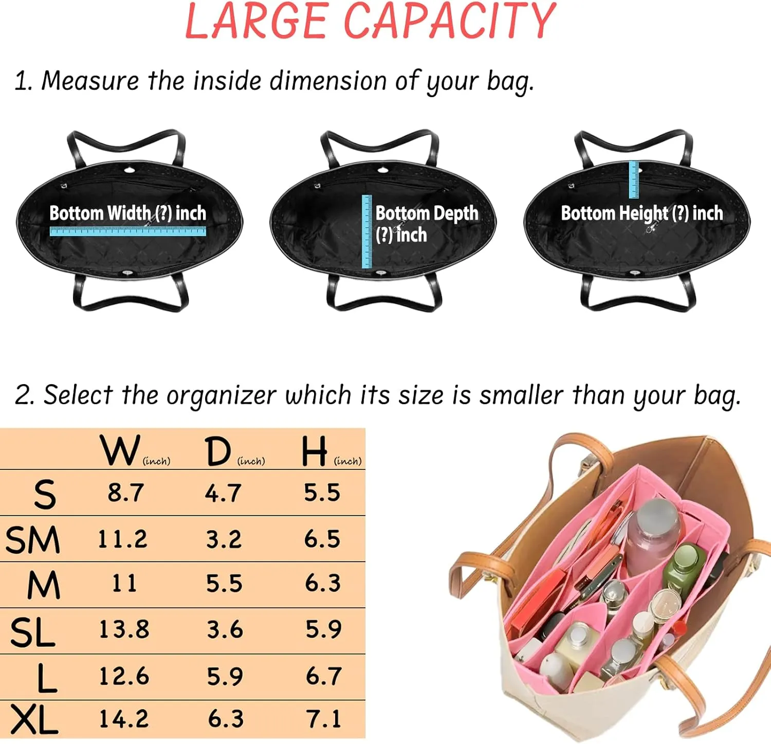Purse Organizer Insert Felt Bag Organizer Handbag Organizer Insert Bag In Bag Organizer for Tote Purse Bag 14 Pockets Pink Small