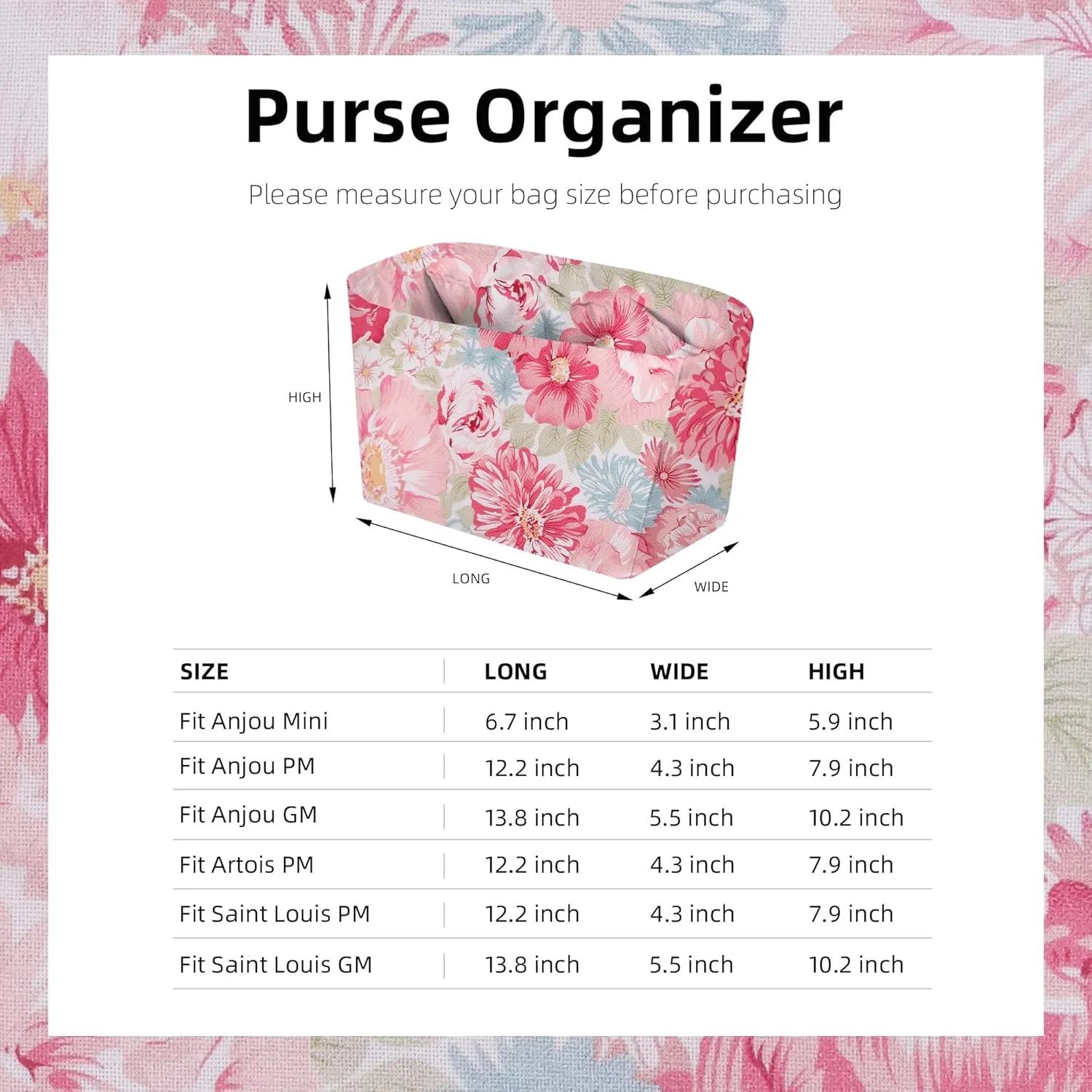 Purse Organizer Insert for Anjou/Artois/Saint Louis Tote Bags, Lightweight Handbag Organizer Liner, Soft Bag Tote Shaper(Saint Louis GM,Blooming)