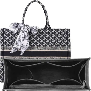 Purse Organizer Insert for Dior Book Tote Bag, Premium Felt Organizer With Multiple Pockets (Dark Gray, S)
