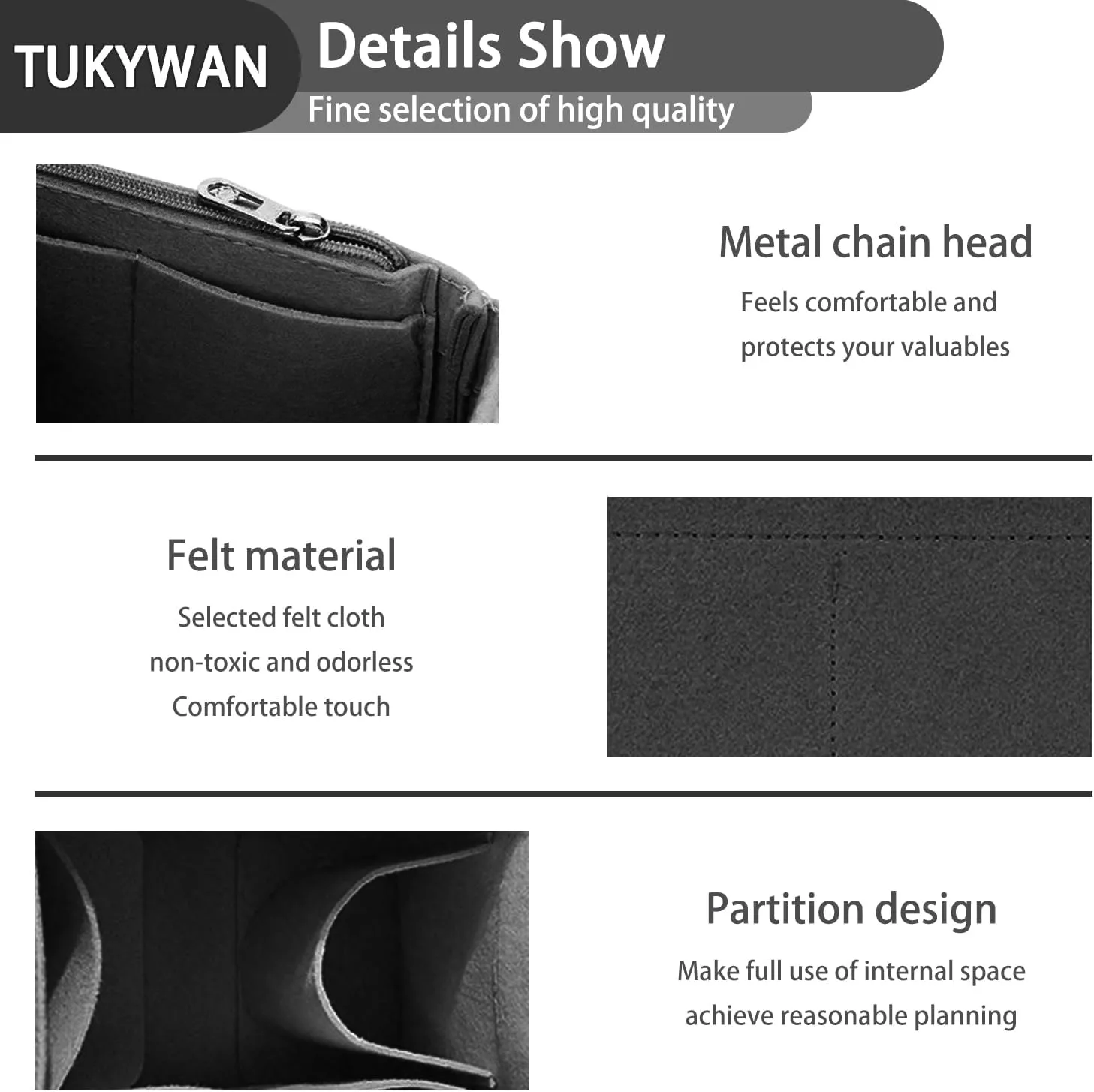 Purse Organizer Insert for Dior Book Tote Bag, Premium Felt Organizer With Multiple Pockets (Dark Gray, S)