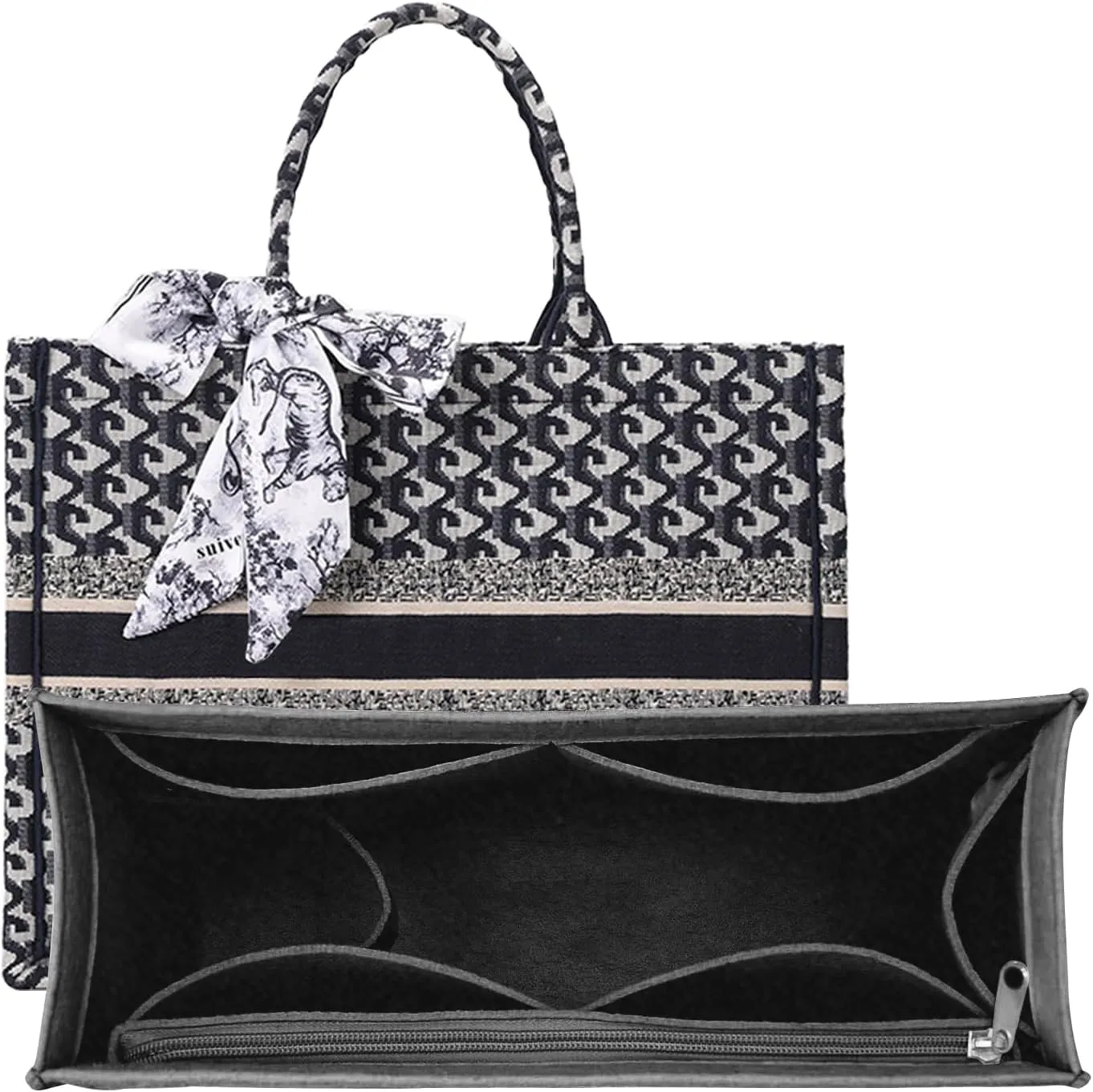 Purse Organizer Insert for Dior Book Tote Bag, Premium Felt Organizer With Multiple Pockets (Dark Gray, S)