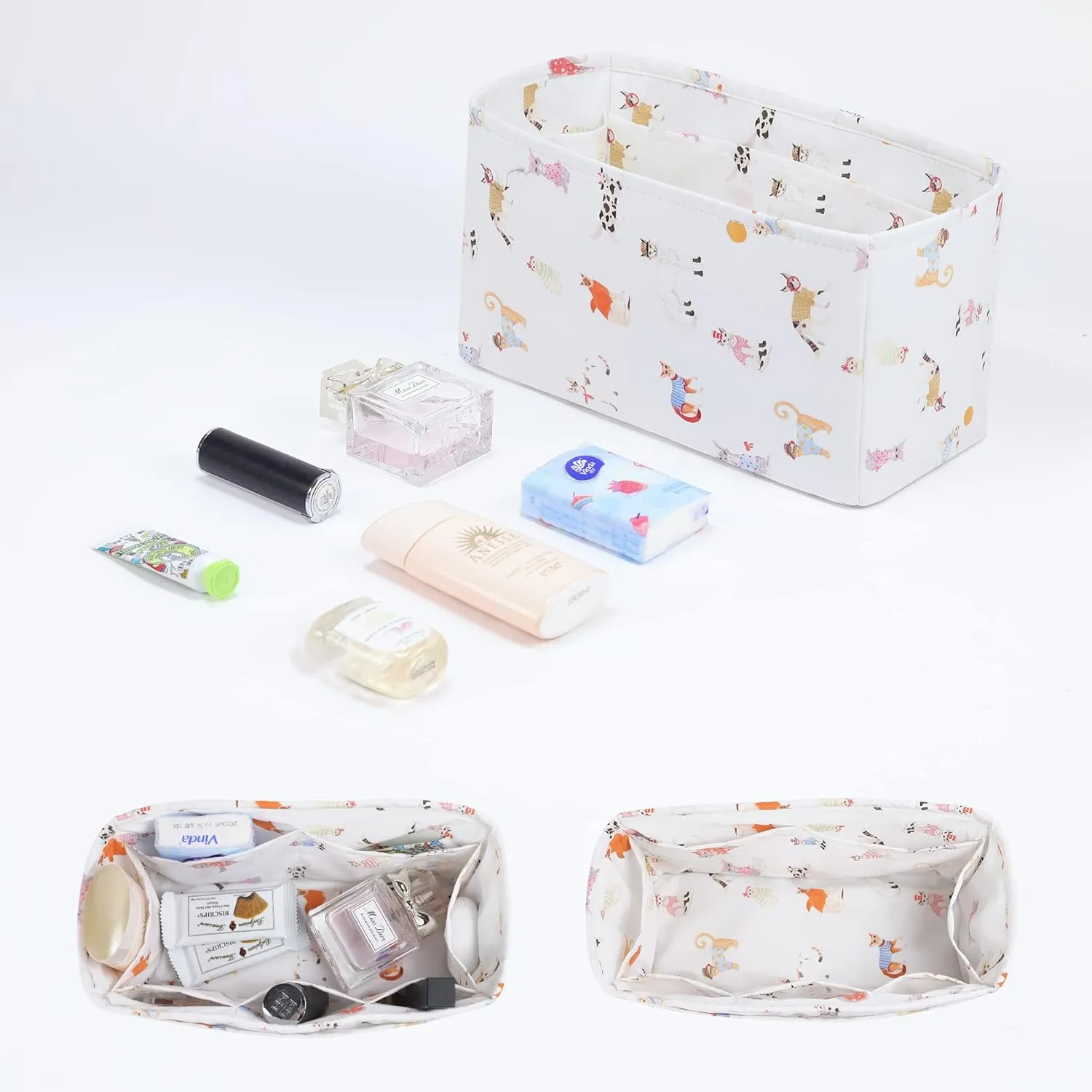 Purse Organizer Insert For Dior Booktote mini/S/M/L, Lightweight Bag Shaper Liner, Soft Women Luxury Handbag Tote Inner Bag (Booktote Medium,Cat Paradise)