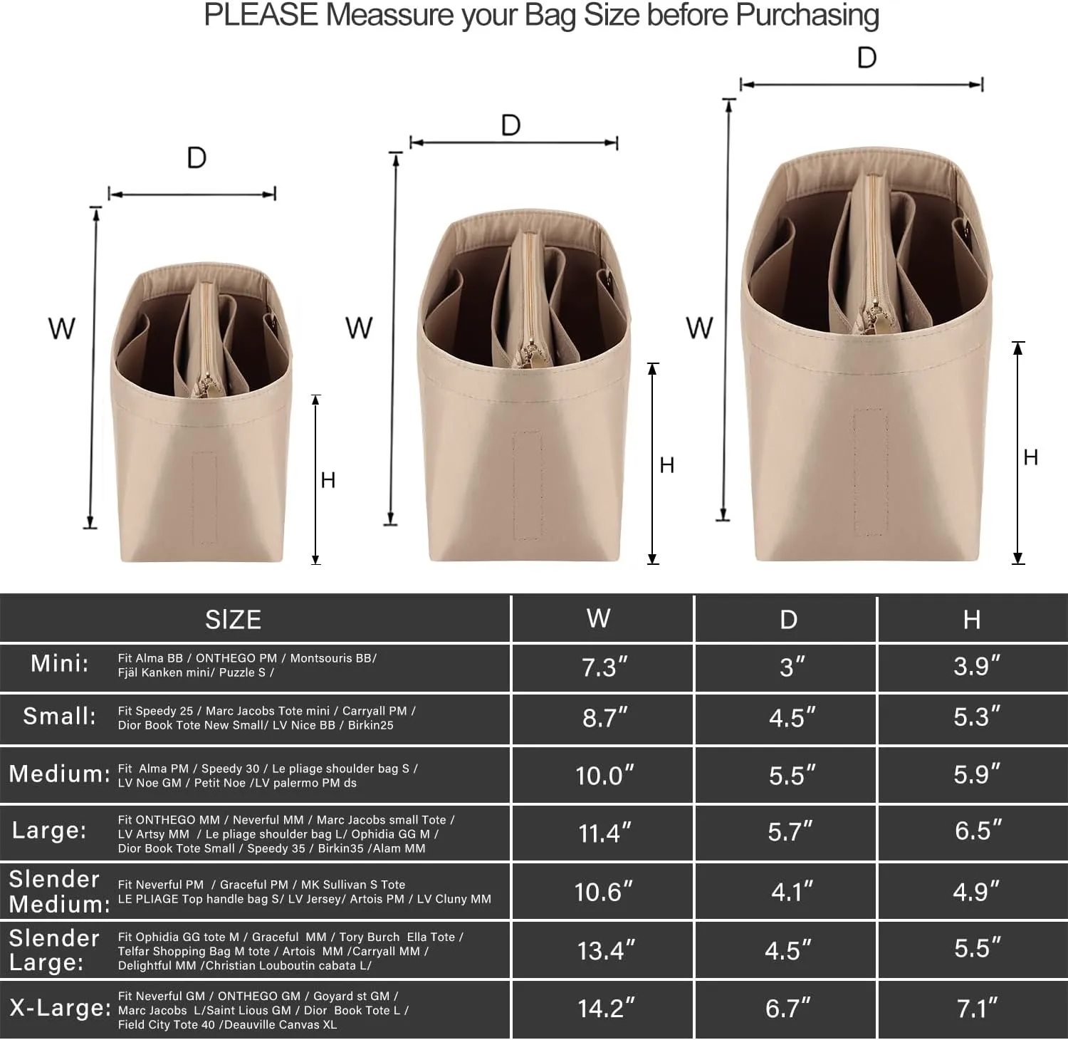 Purse Organizer Insert For Handbags, Purse Organizer With Zipper, Neverfull Organizer, Bag Organizer For Speedy Neverfull ONTHEGO Tote, Handbag and More (Silky Beige, Medium)