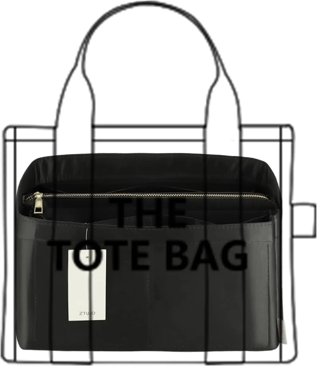 Purse Organizer Insert For Handbags, Purse Organizer With Zipper, Neverfull Organizer, Bag Organizer For Speedy Neverfull ONTHEGO Tote, Handbag and More (Silky Black, Slender Large)