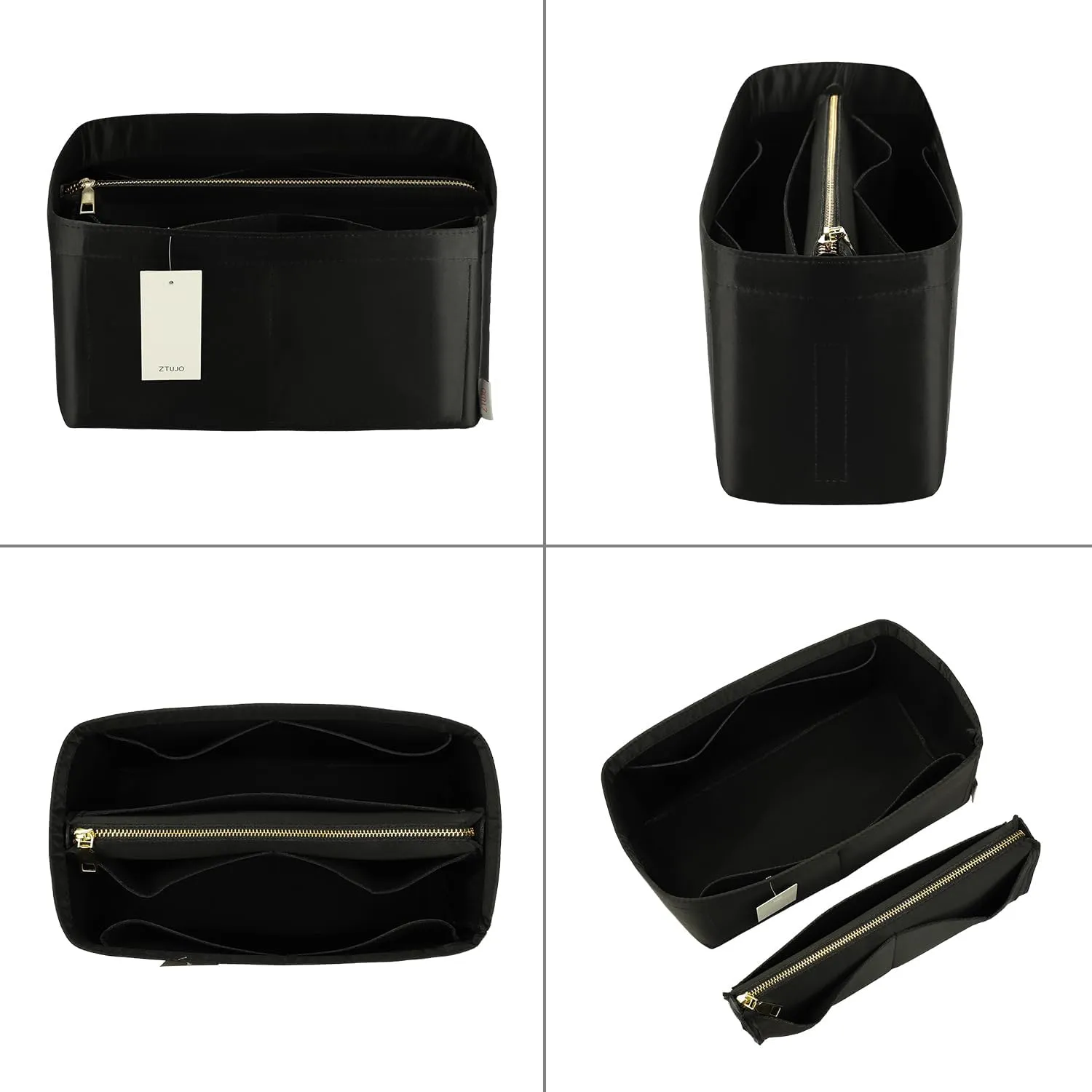 Purse Organizer Insert For Handbags, Purse Organizer With Zipper, Neverfull Organizer, Bag Organizer For Speedy Neverfull ONTHEGO Tote, Handbag and More (Silky Black, SM)