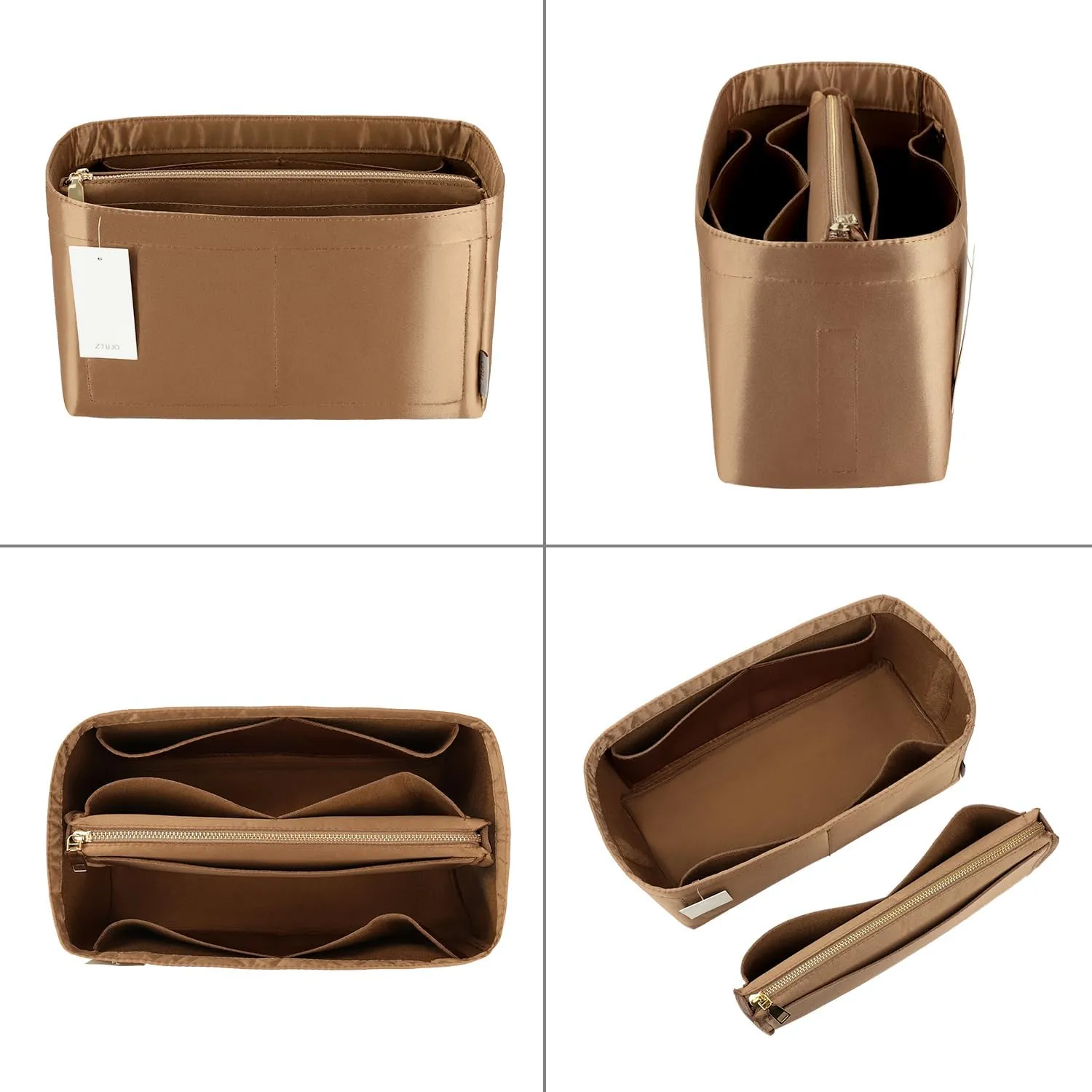 Purse Organizer Insert For Handbags, Purse Organizer With Zipper, Neverfull Organizer, Bag Organizer For Speedy Neverfull ONTHEGO Tote, Handbag and More (Silky Brown, X-Large)