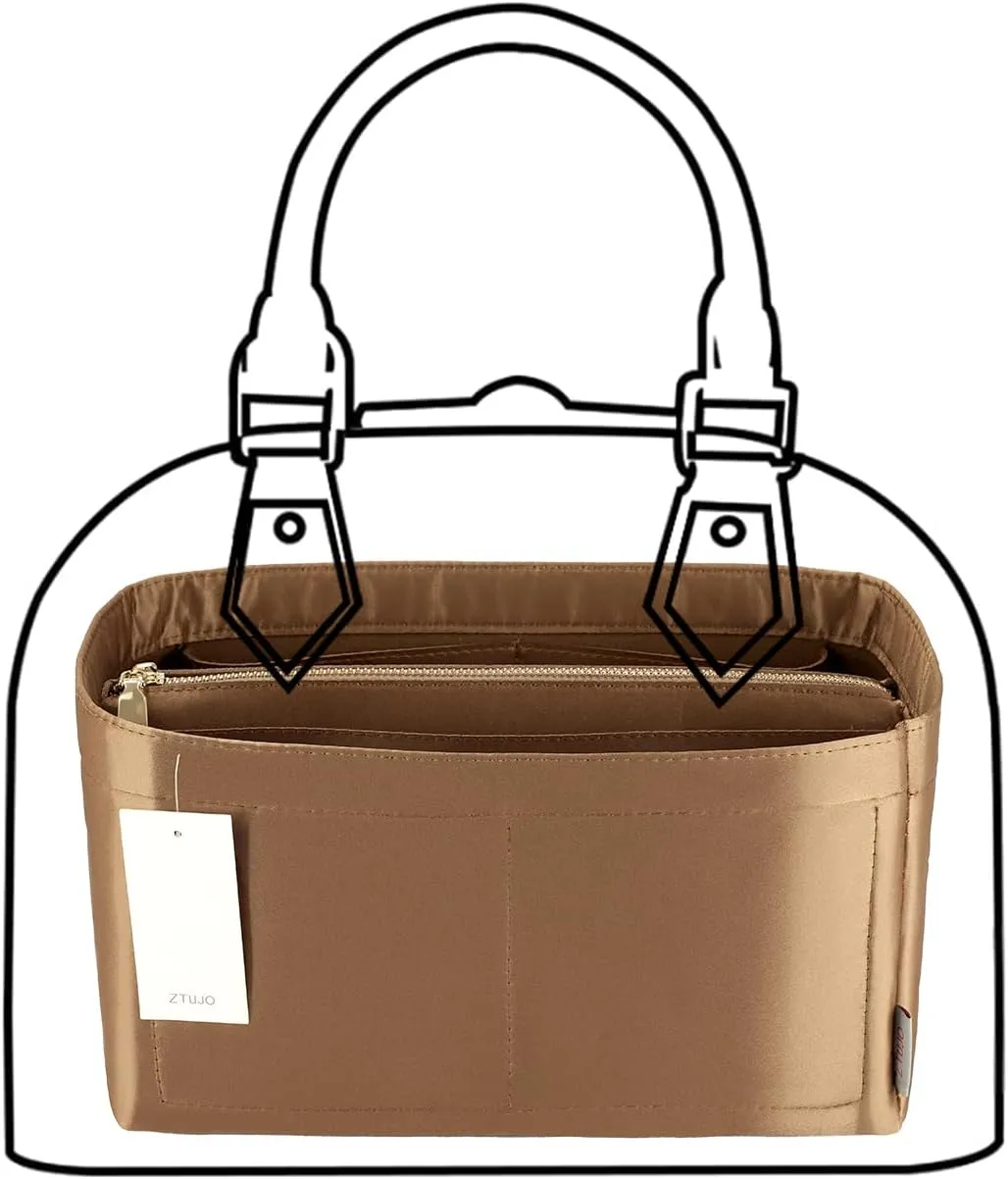 Purse Organizer Insert For Handbags, Purse Organizer With Zipper, Neverfull Organizer, Bag Organizer For Speedy Neverfull ONTHEGO Tote, Handbag and More (Silky Brown, X-Large)