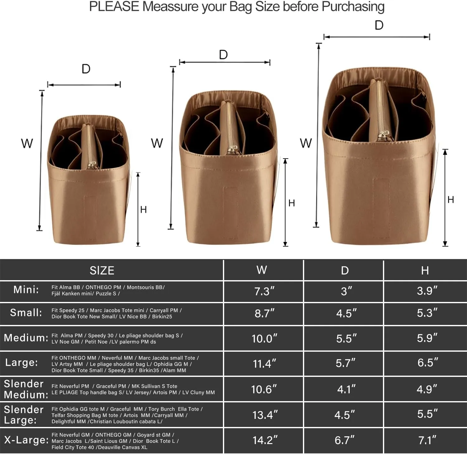 Purse Organizer Insert For Handbags, Purse Organizer With Zipper, Neverfull Organizer, Bag Organizer For Speedy Neverfull ONTHEGO Tote, Handbag and More (Silky Brown, X-Large)