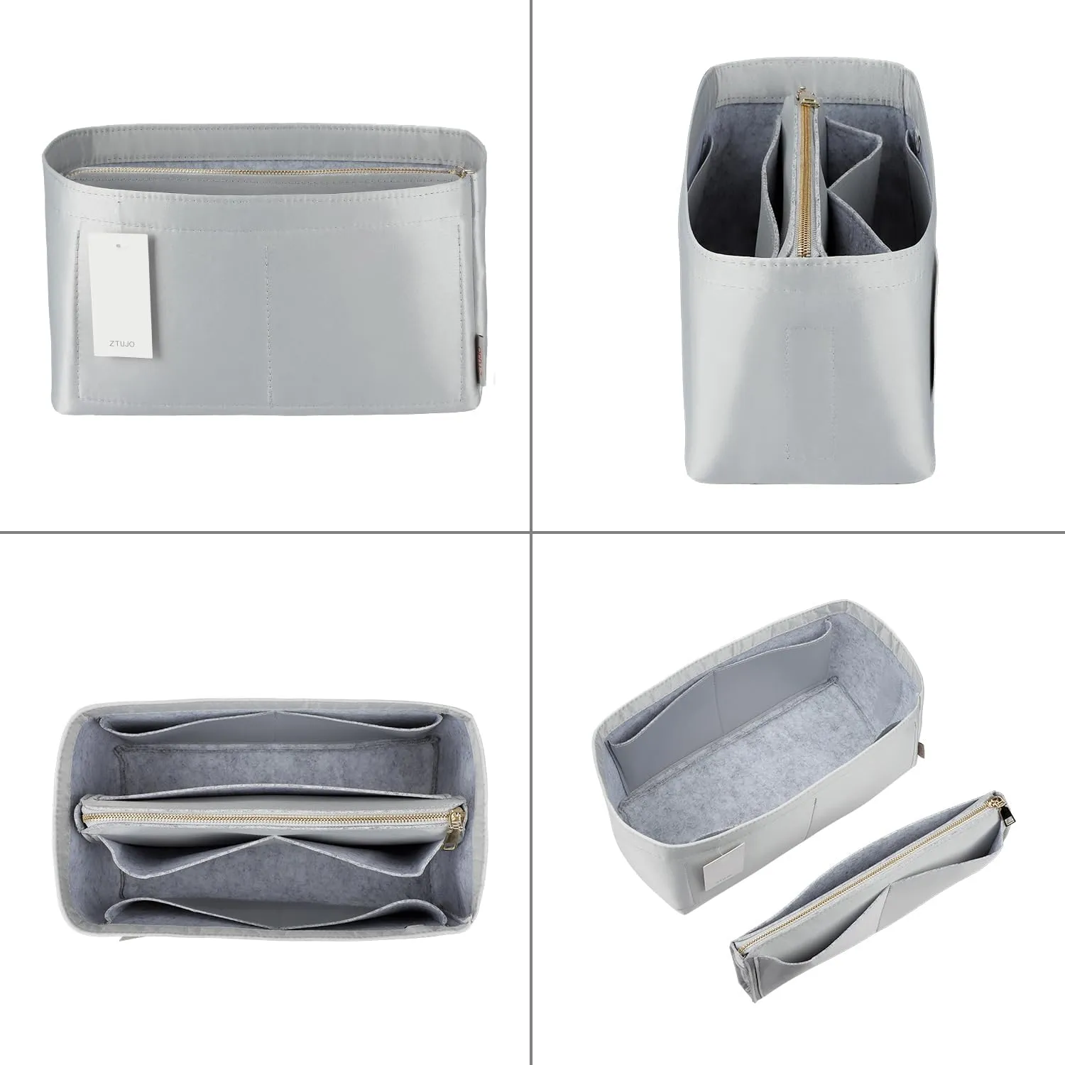 Purse Organizer Insert For Handbags, Purse Organizer With Zipper, Neverfull Organizer, Bag Organizer For Speedy Neverfull ONTHEGO Tote, Handbag and More (Silky Grey, X-Large)