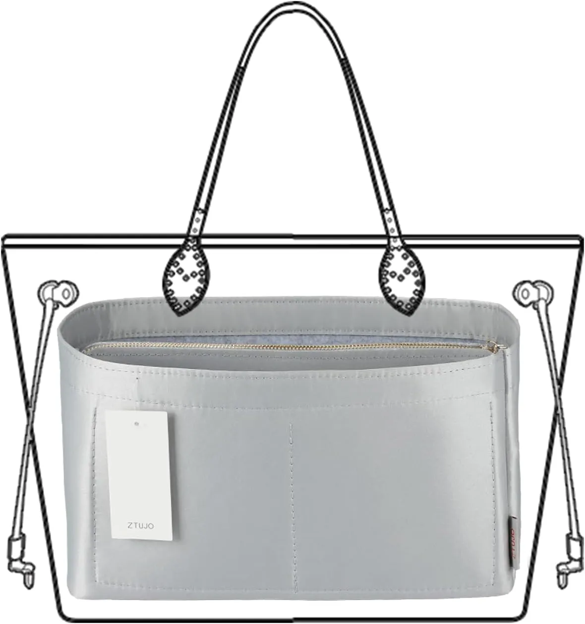 Purse Organizer Insert For Handbags, Purse Organizer With Zipper, Neverfull Organizer, Bag Organizer For Speedy Neverfull ONTHEGO Tote, Handbag and More (Silky Grey, X-Large)
