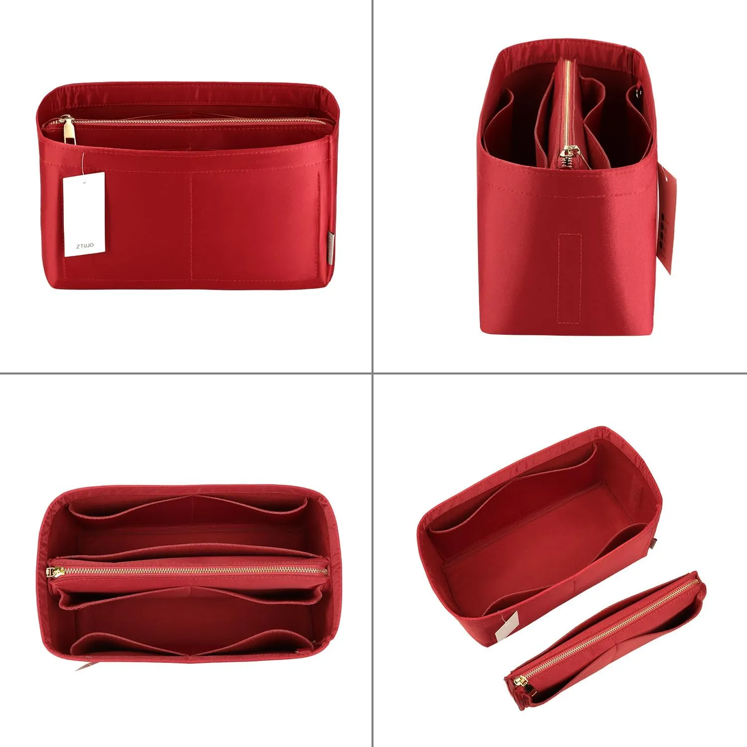Purse Organizer Insert For Handbags, Purse Organizer With Zipper, Neverfull Organizer, Bag Organizer For Speedy Neverfull ONTHEGO Tote, Handbag and More (Silky Red, Medium)