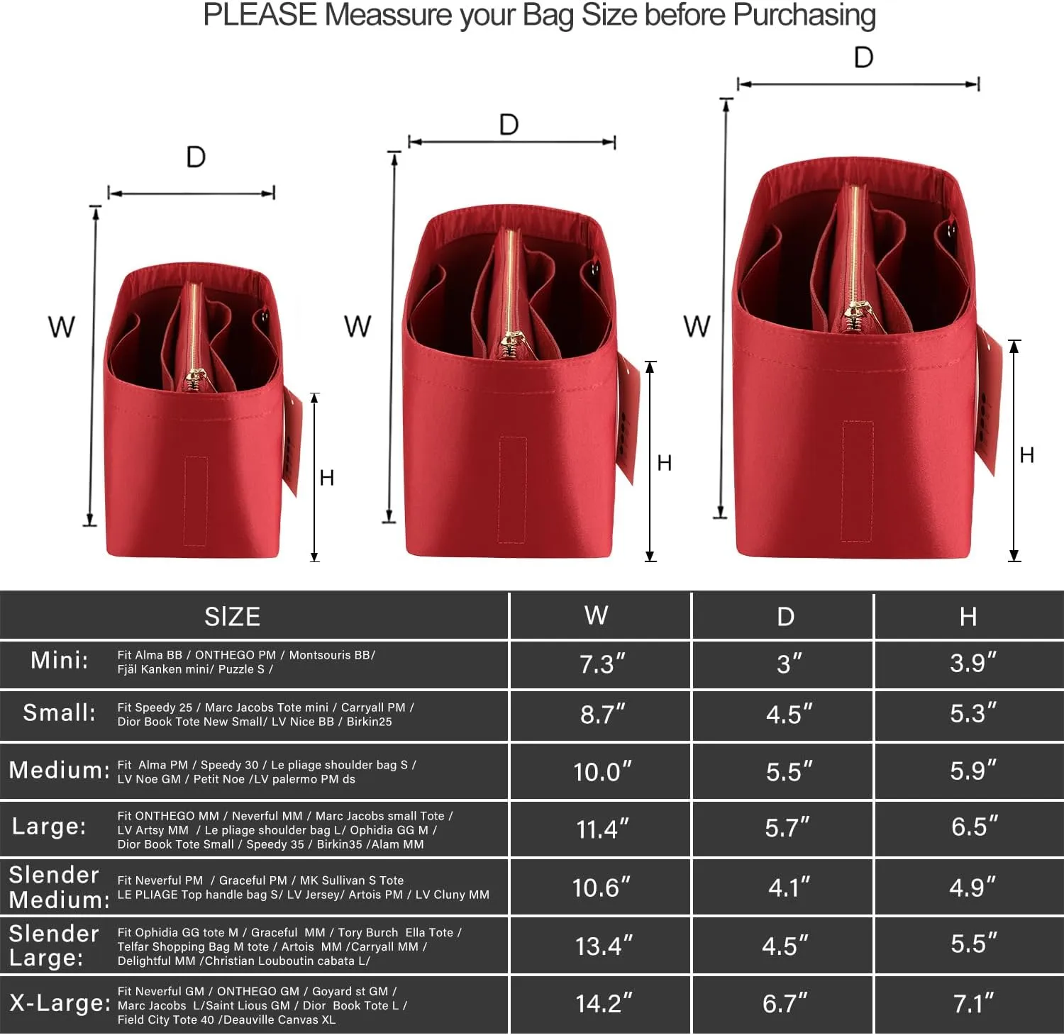 Purse Organizer Insert For Handbags, Purse Organizer With Zipper, Neverfull Organizer, Bag Organizer For Speedy Neverfull ONTHEGO Tote, Handbag and More (Silky Red, Medium)