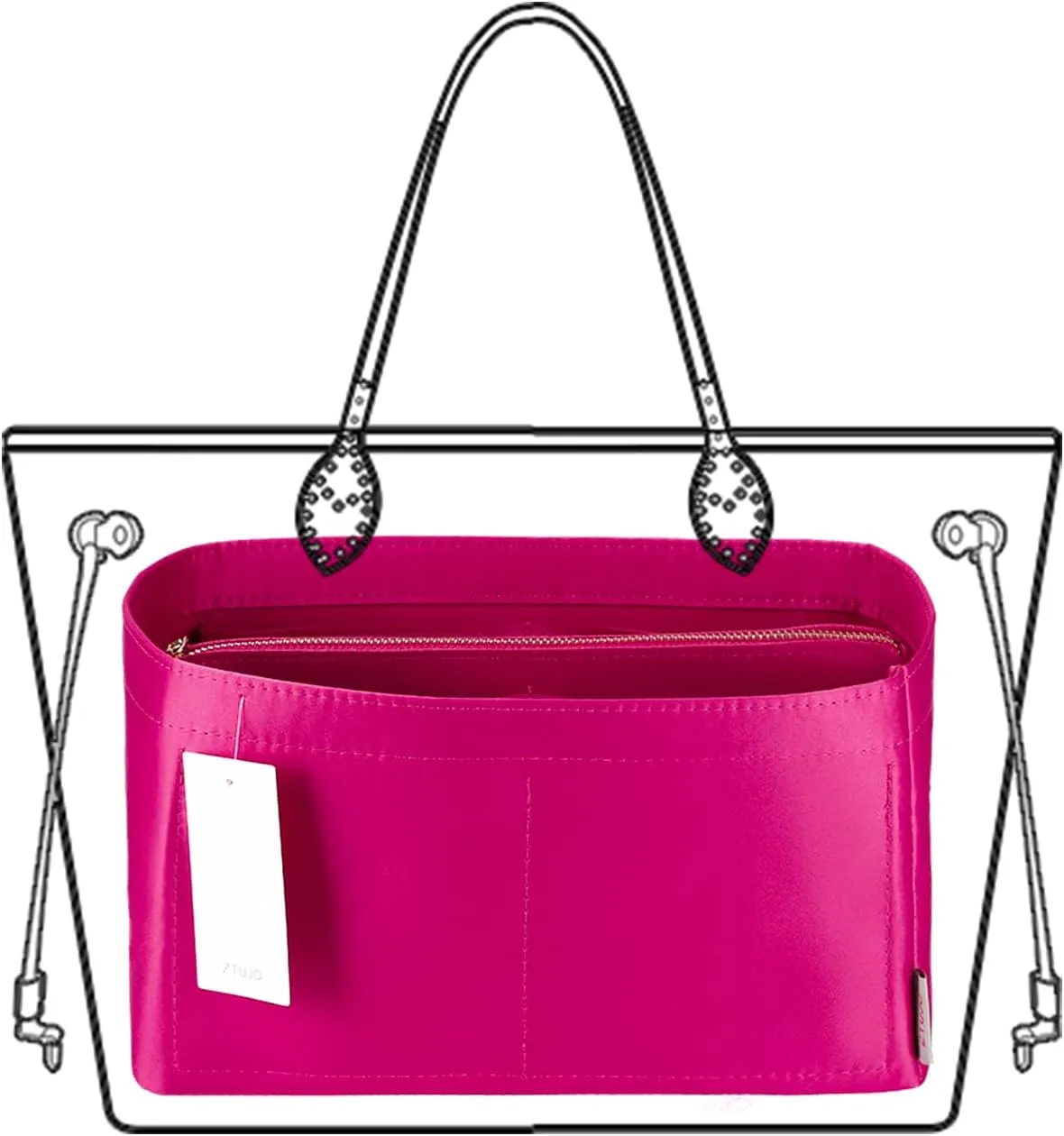 Purse Organizer Insert For Handbags, Purse Organizer With Zipper, Neverfull Organizer, Bag Organizer For Speedy Neverfull ONTHEGO Tote, Handbag and More (Silky Rosy, Mini)