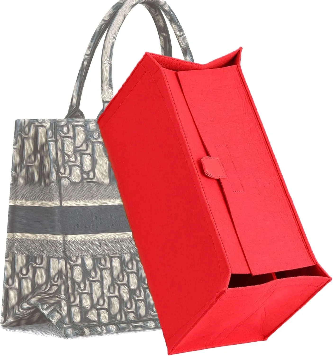 Purse Organizer Insert for Handbags Tote Bag ONTHEGO MM 35 with Multiple Pockets,Bag In Bag(Felt,Red-With Cover-L), MM,L