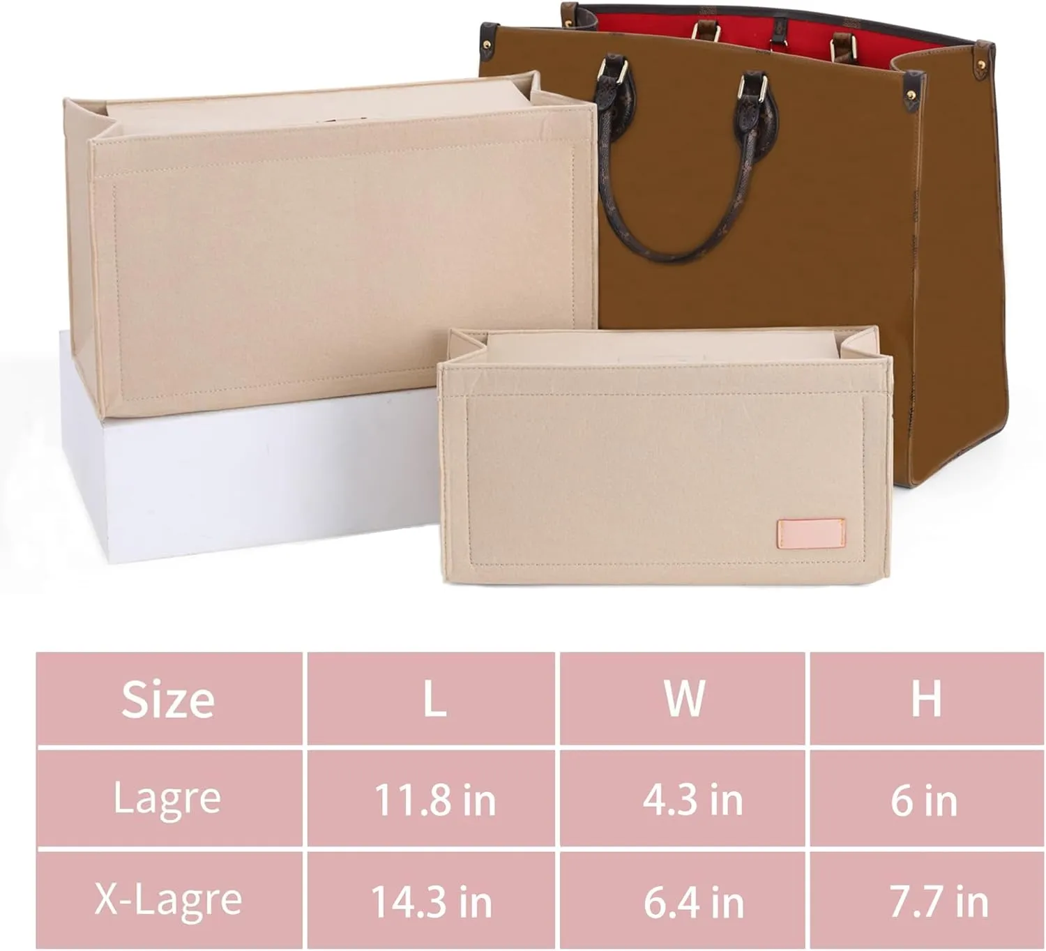 Purse Organizer Insert for Handbags Tote Bag ONTHEGO MM 35 with Multiple Pockets,Bag In Bag(Felt,Red-With Cover-L), MM,L