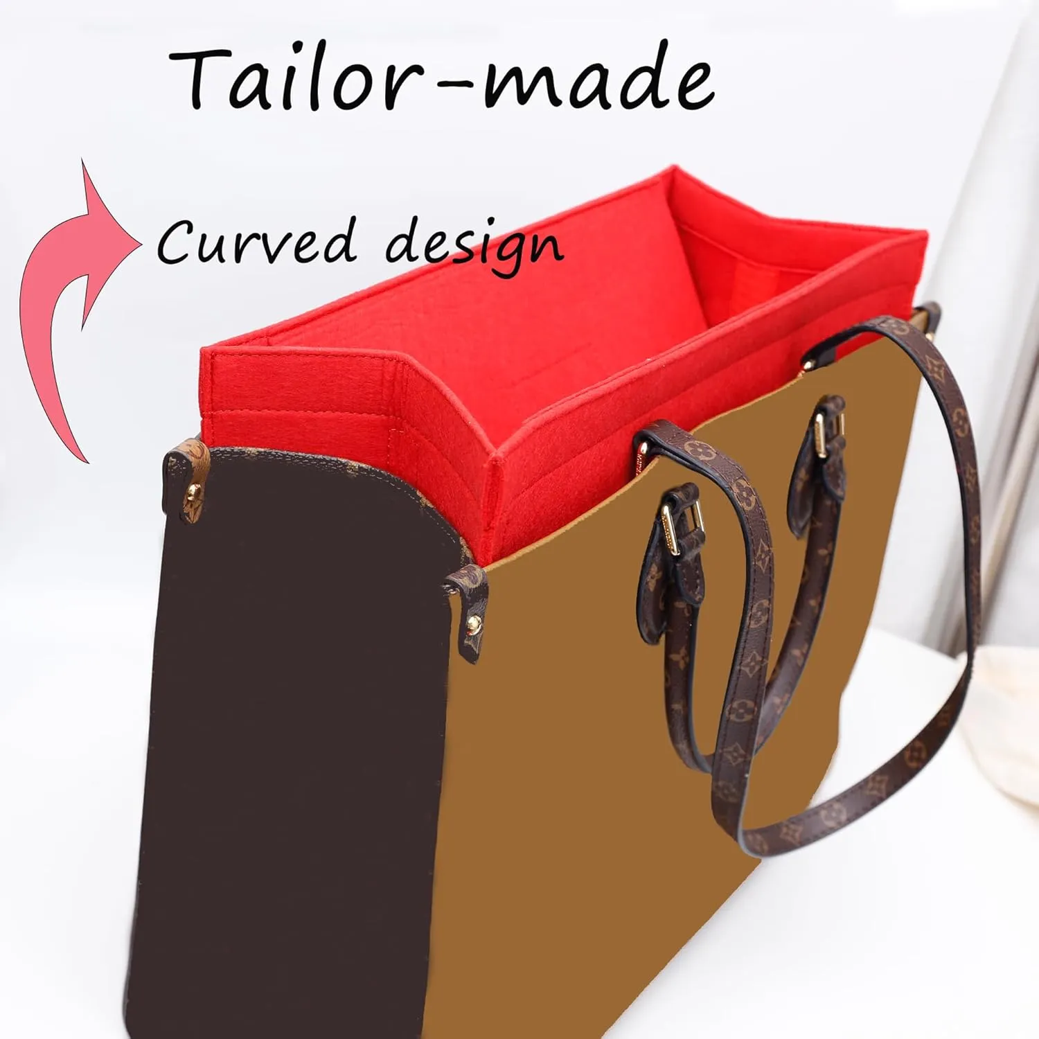 Purse Organizer Insert for Handbags Tote Bag ONTHEGO MM 35 with Multiple Pockets,Bag In Bag(Felt,Red-With Cover-L), MM,L