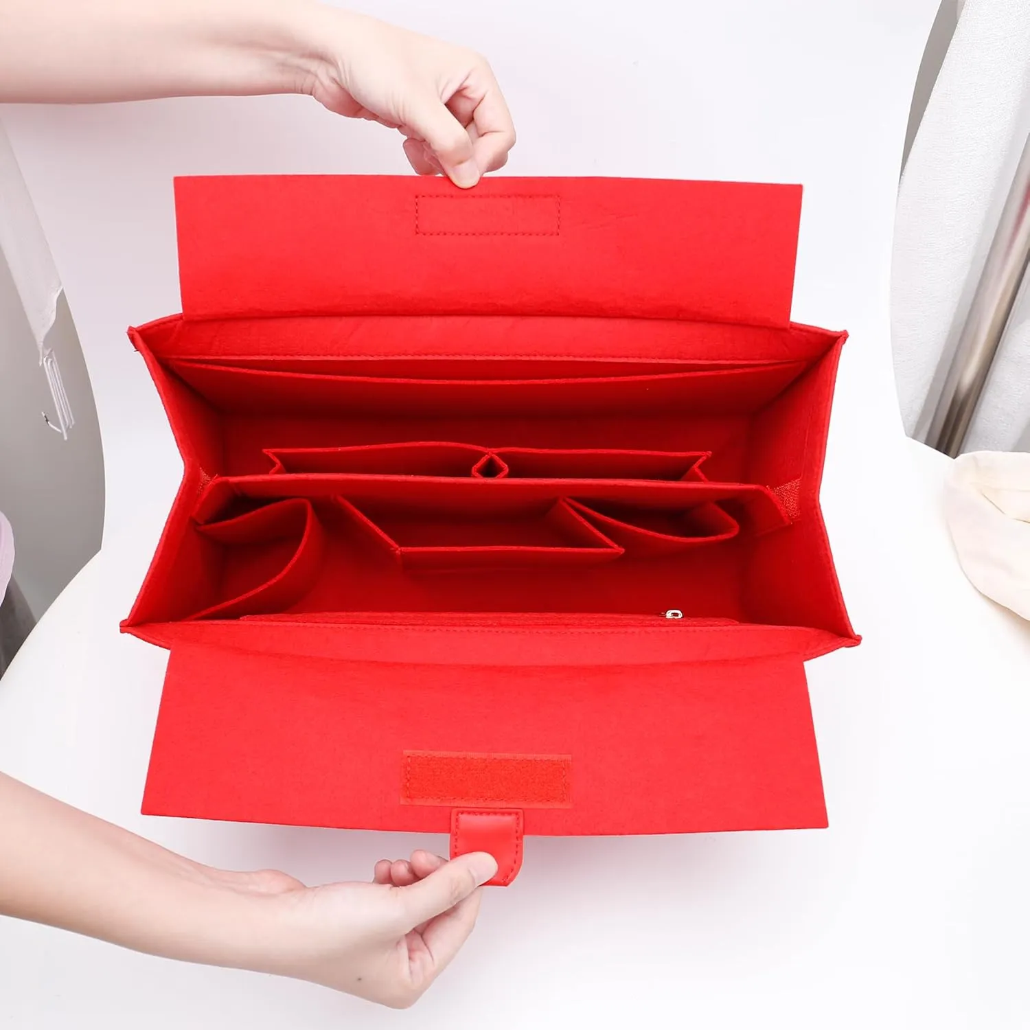 Purse Organizer Insert for Handbags Tote Bag ONTHEGO MM 35 with Multiple Pockets,Bag In Bag(Felt,Red-With Cover-L), MM,L