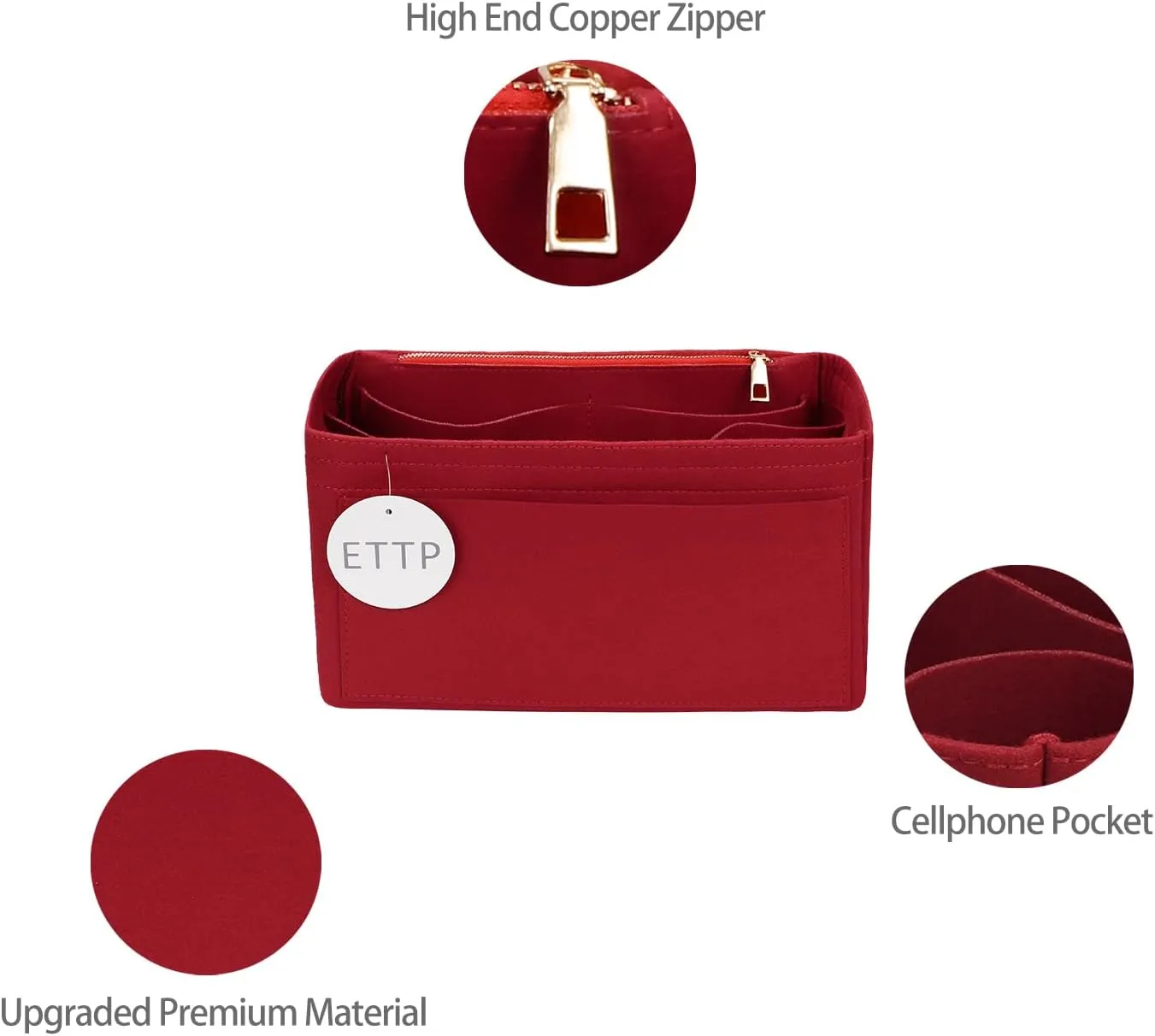 Purse Organizer Insert For Handbags, Tote Bag Organizer Insert, Compatible with Onthego MM (Large, Red)