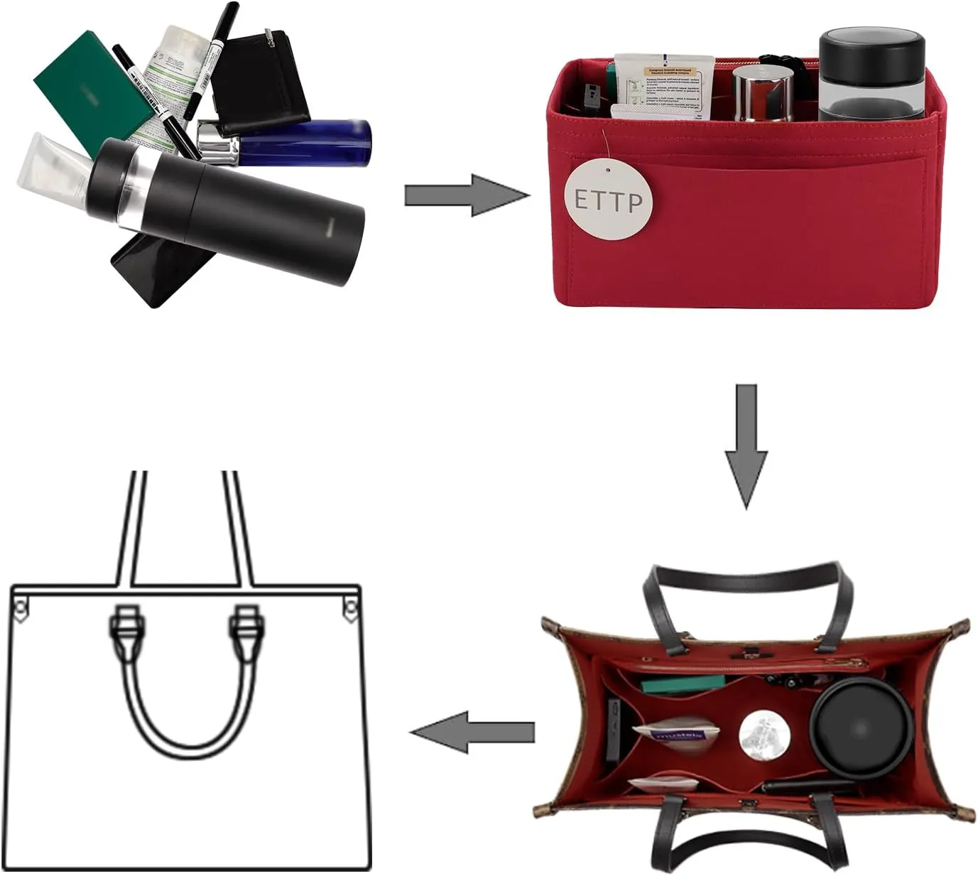 Purse Organizer Insert For Handbags, Tote Bag Organizer Insert, Compatible with Onthego MM (Large, Red)