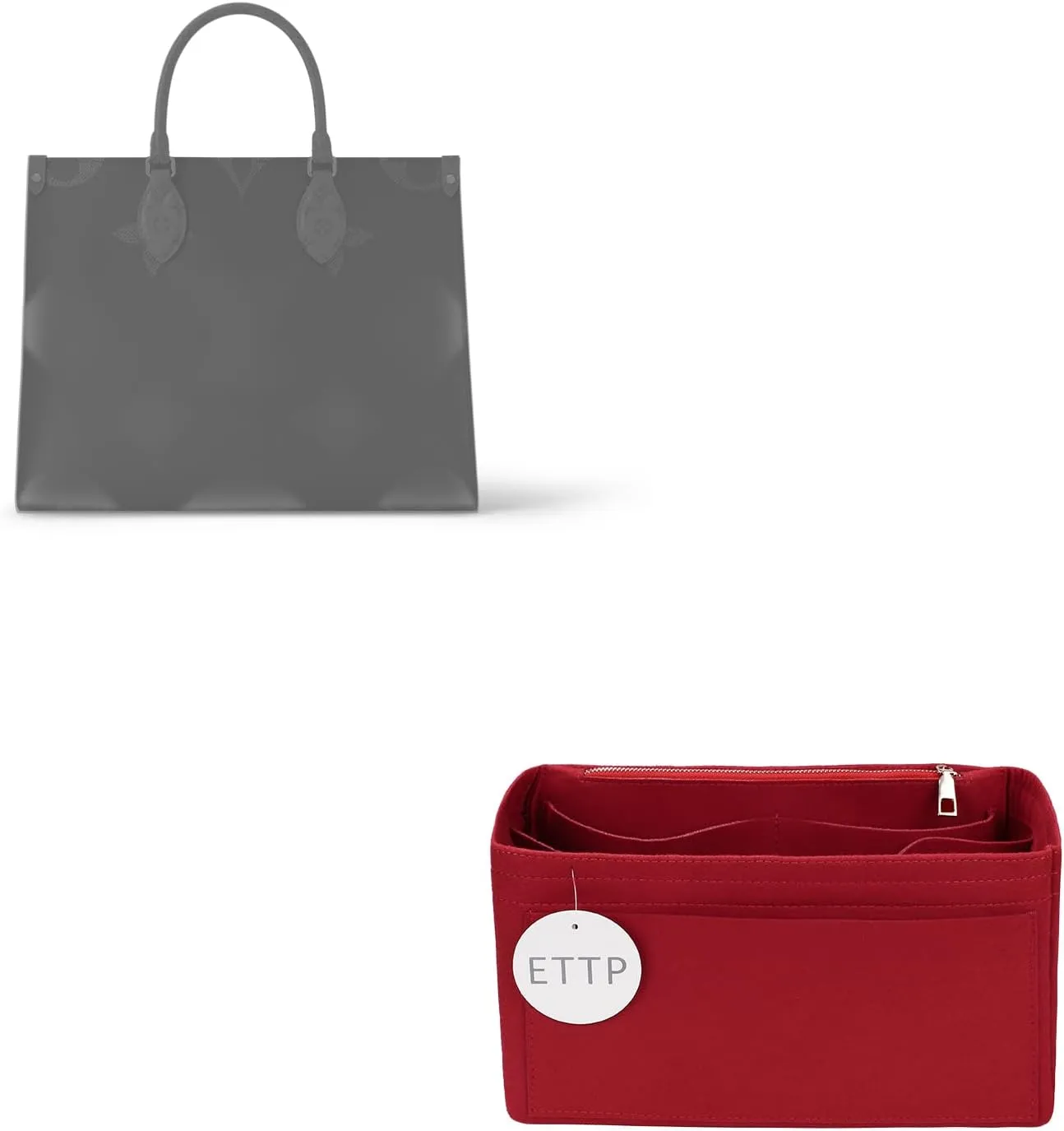 Purse Organizer Insert For Handbags, Tote Bag Organizer Insert, Compatible with Onthego MM (Large, Red)