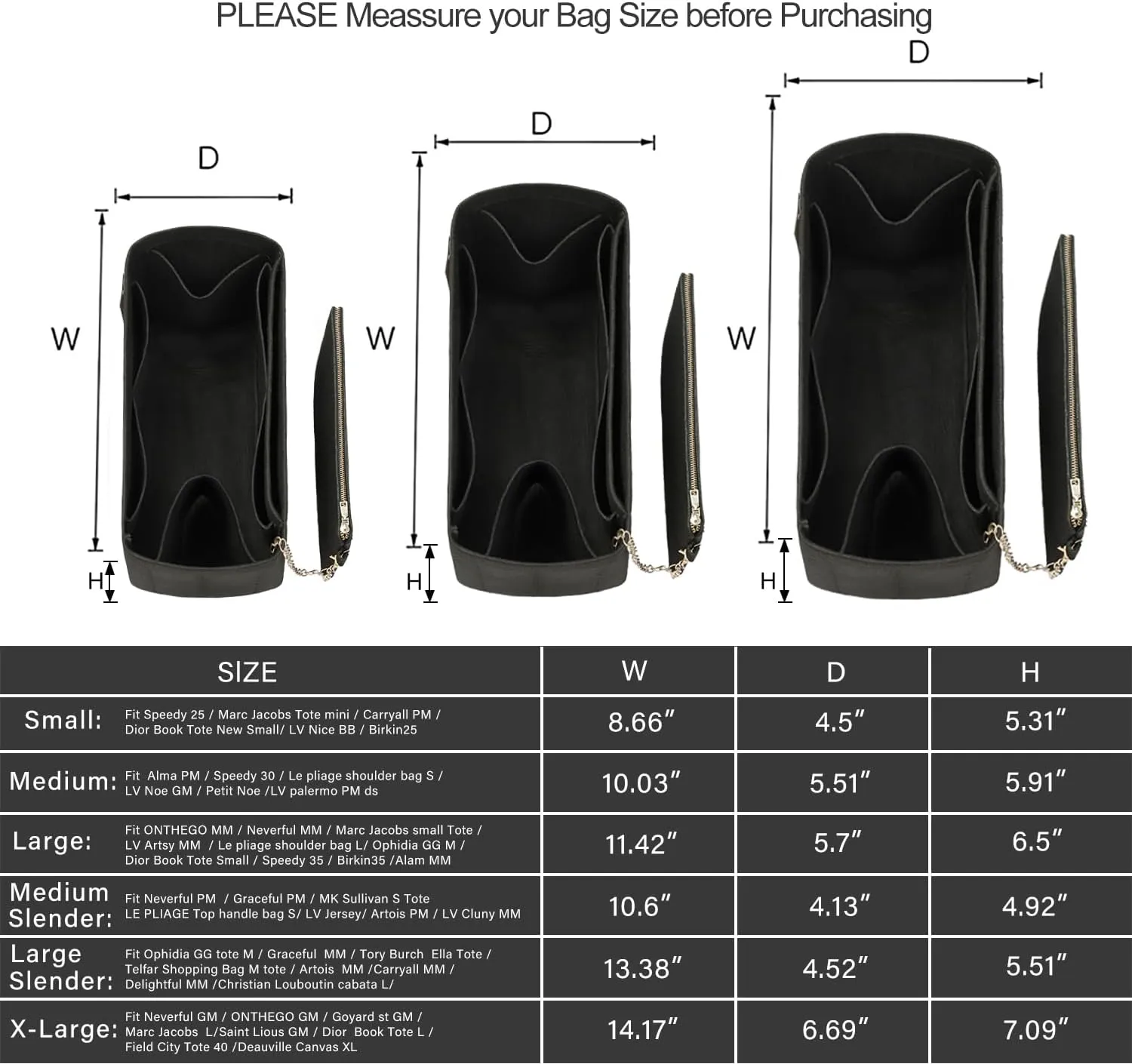 Purse Organizer Insert For Handbags, Tote Bag Organizer Insert, Handbag Organizer For Tote & Handbags, Compatible with Neverful Speedy and More (Large,Black)