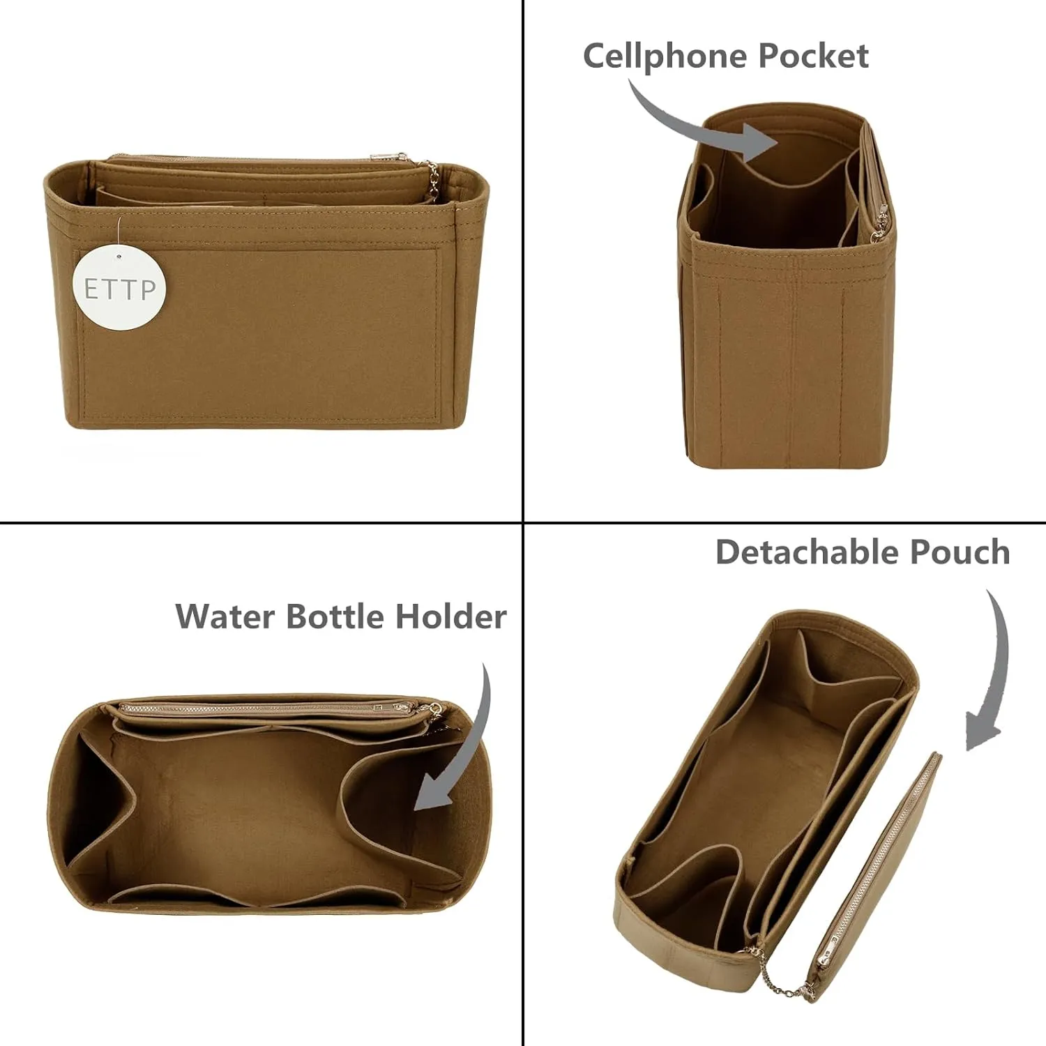 Purse Organizer Insert For Handbags, Tote Bag Organizer Insert, Handbag Organizer For Tote & Handbags, Compatible with Neverful Speedy and More (Medium,Lighting Coffee)