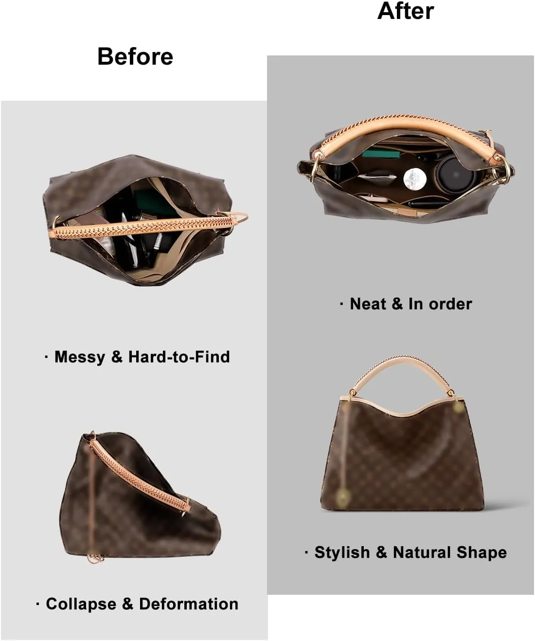 Purse Organizer Insert For Handbags, Tote Bag Organizer Insert, Handbag Organizer For Tote & Handbags, Compatible with Neverful Speedy and More (Medium,Lighting Coffee)