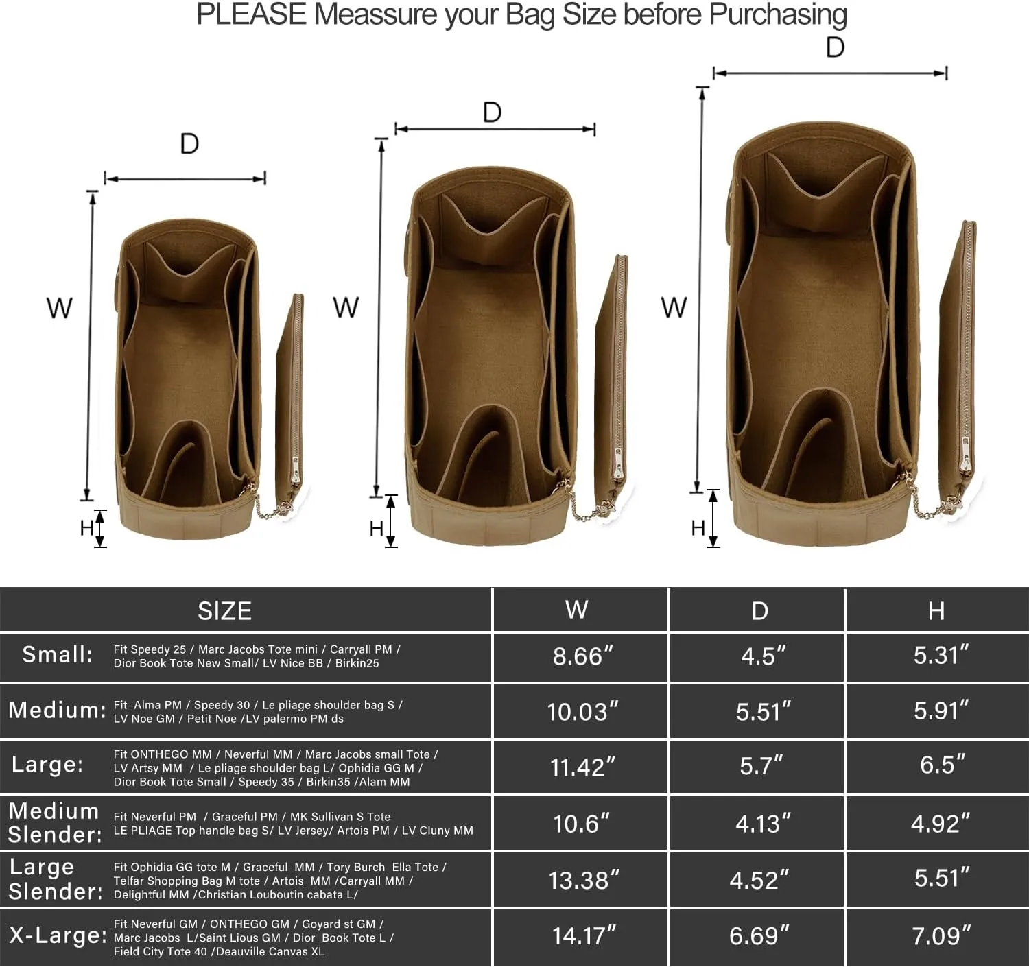 Purse Organizer Insert For Handbags, Tote Bag Organizer Insert, Handbag Organizer For Tote & Handbags, Compatible with Neverful Speedy and More (Medium,Lighting Coffee)