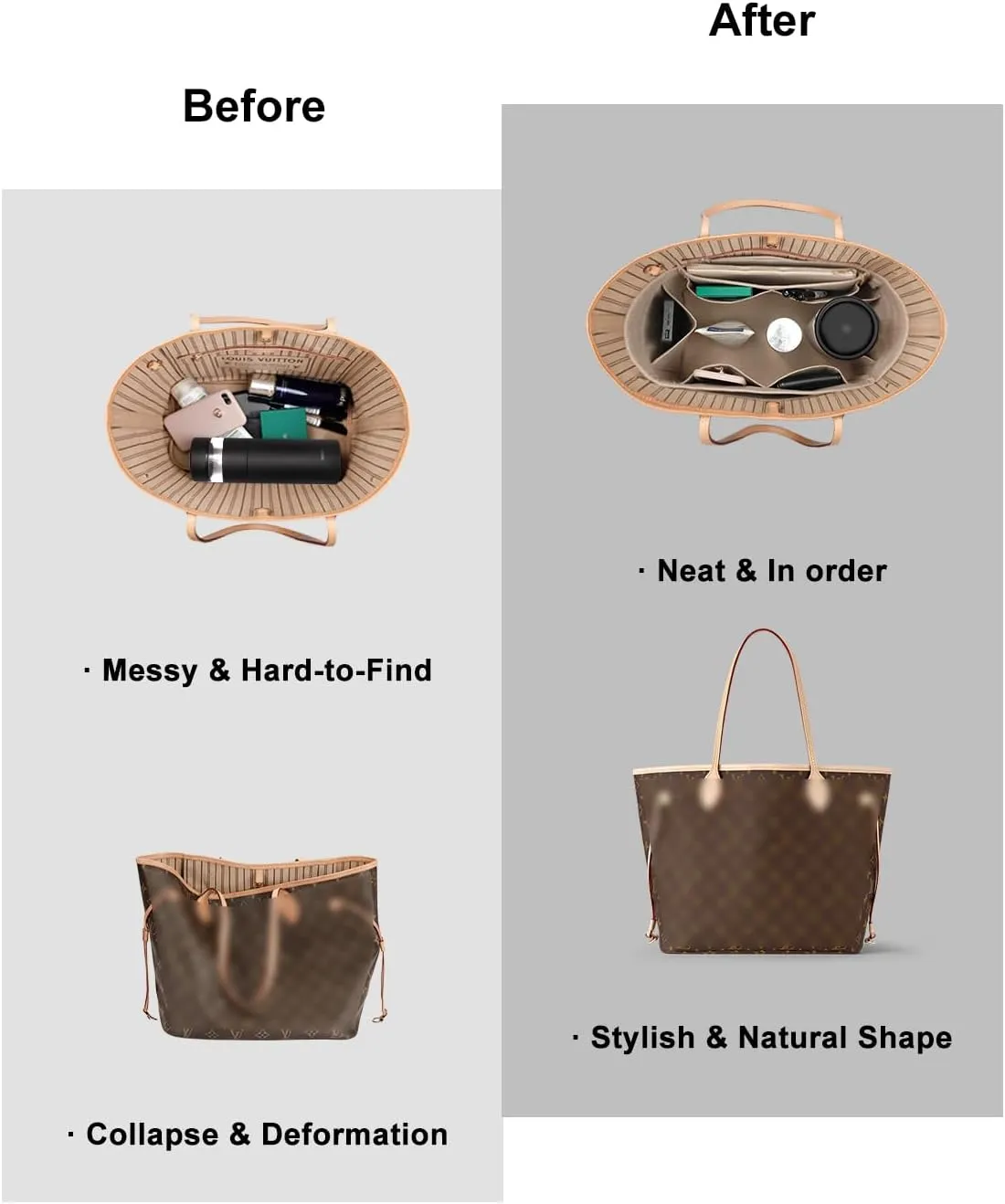 Purse Organizer Insert For Handbags, Tote Bag Organizer Insert, Handbag Organizer For Tote & Handbags, Compatible with Neverful Speedy and More (Small,Beige)