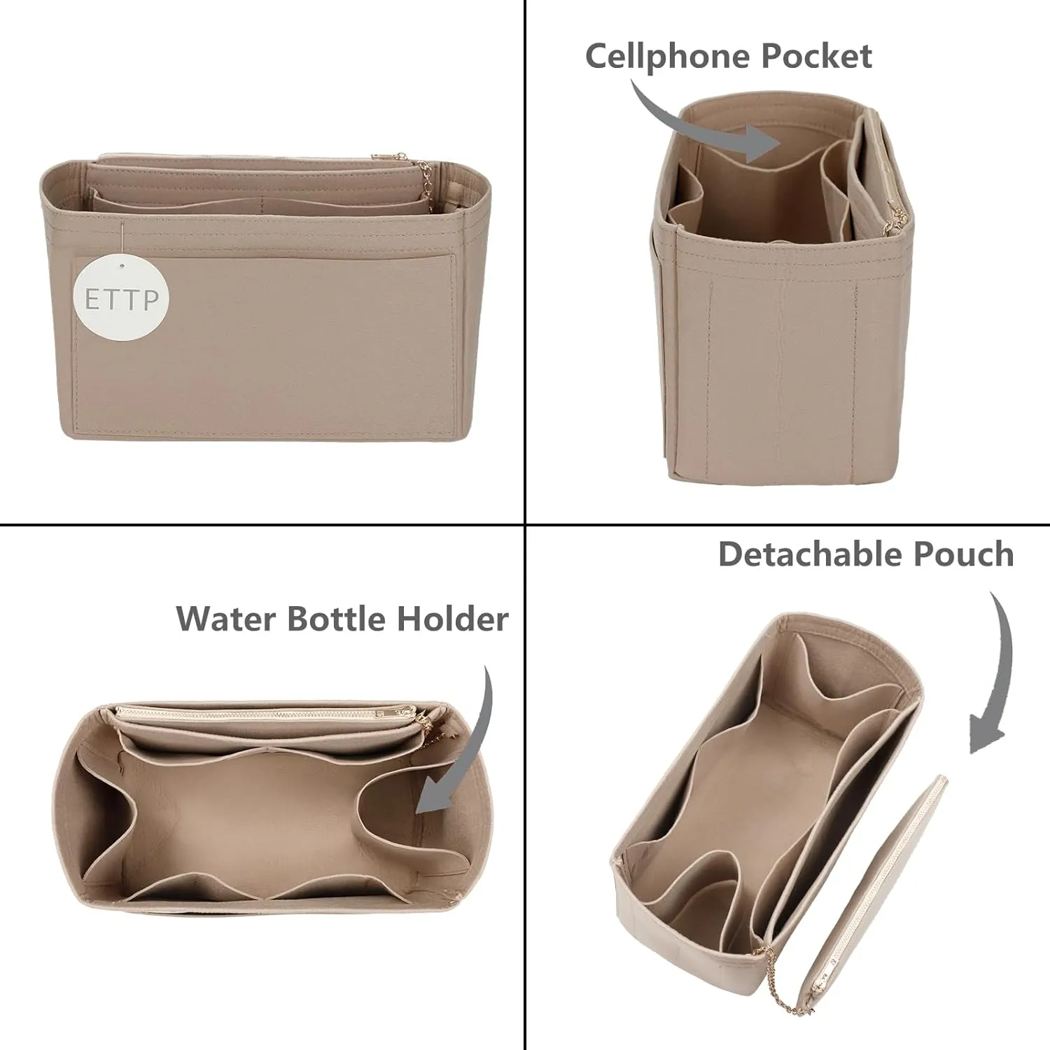 Purse Organizer Insert For Handbags, Tote Bag Organizer Insert, Handbag Organizer For Tote & Handbags, Compatible with Neverful Speedy and More (Small,Beige)