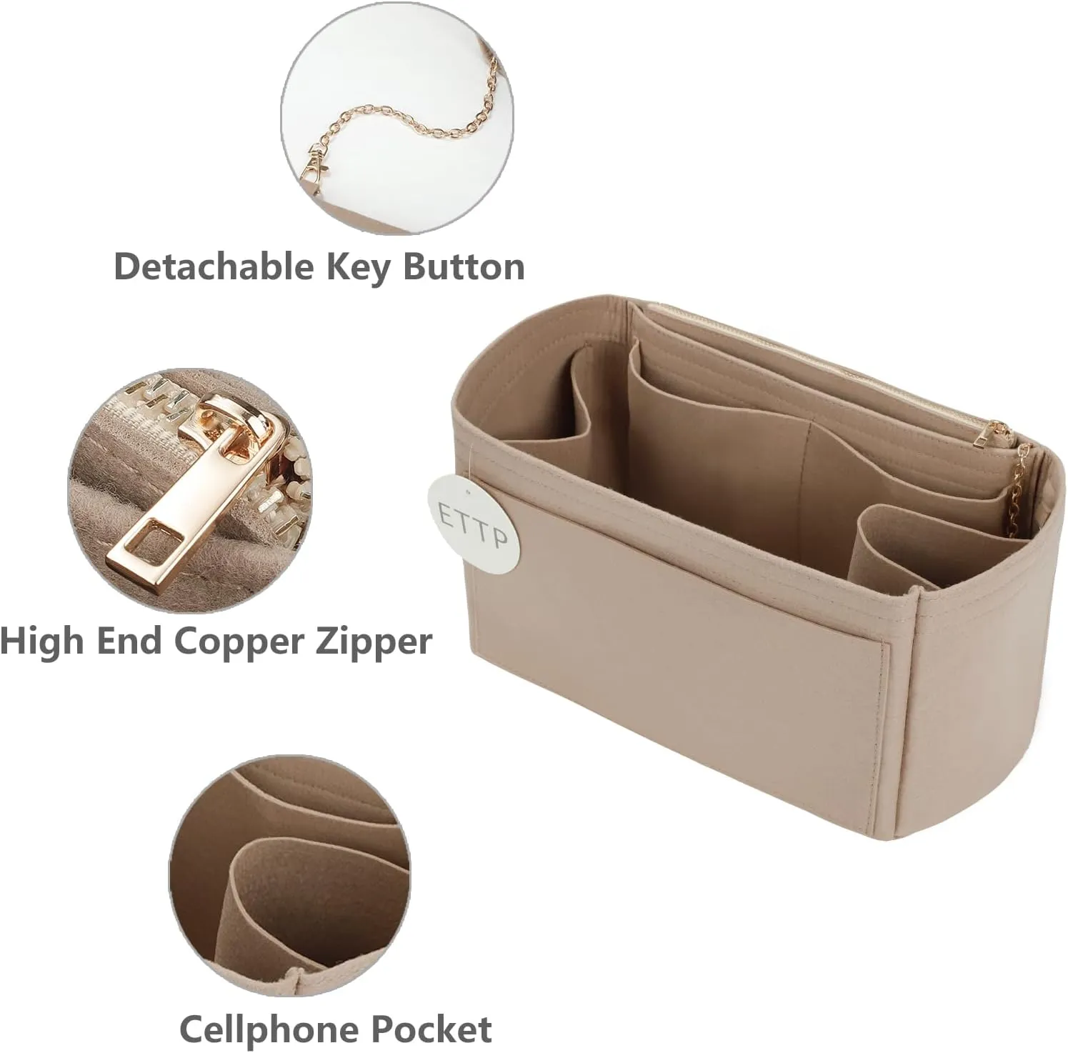 Purse Organizer Insert For Handbags, Tote Bag Organizer Insert, Handbag Organizer For Tote & Handbags, Compatible with Neverful Speedy and More (Small,Beige)