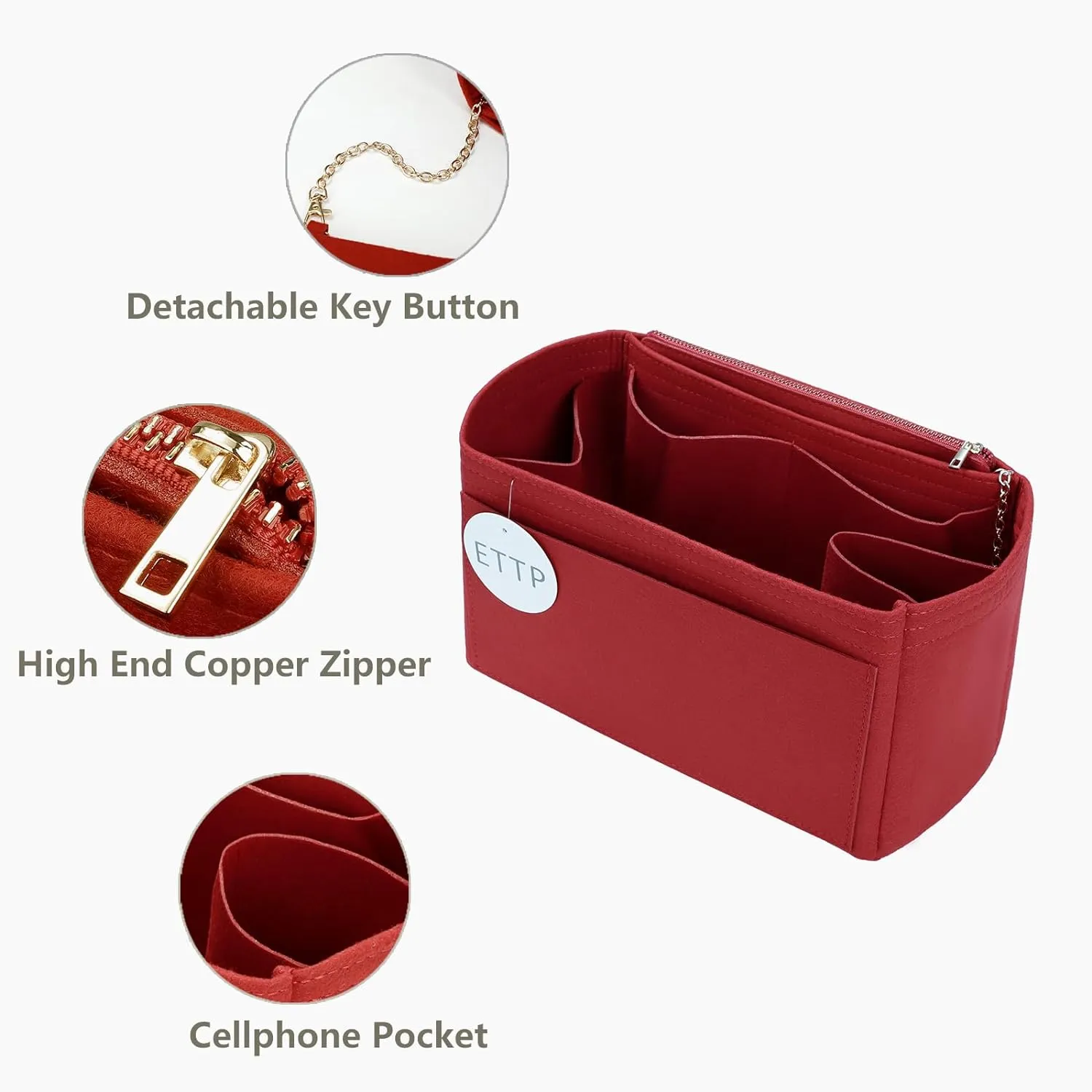 Purse Organizer Insert For Handbags, Tote Bag Organizer Insert, Handbag Organizer For Tote & Handbags, Compatible with Neverful Speedy and More (Small,Red)