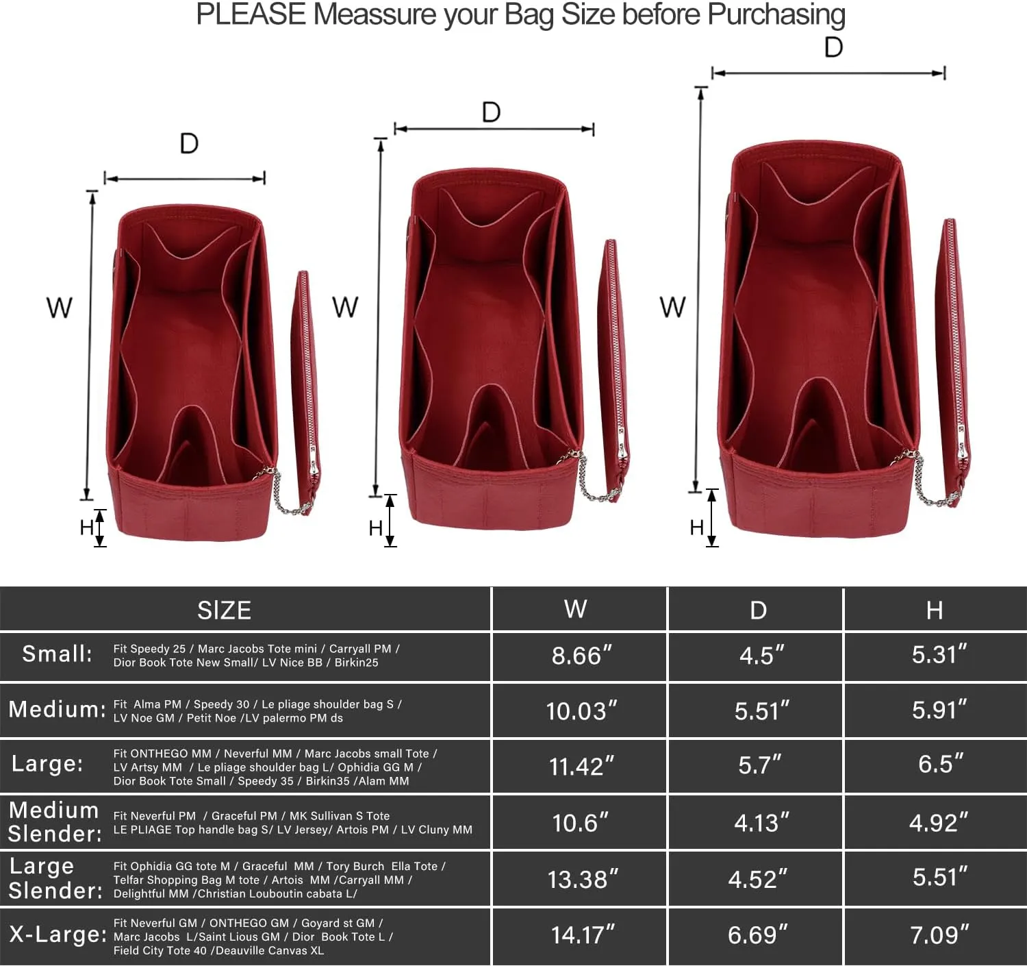 Purse Organizer Insert For Handbags, Tote Bag Organizer Insert, Handbag Organizer For Tote & Handbags, Compatible with Neverful Speedy and More (Small,Red)