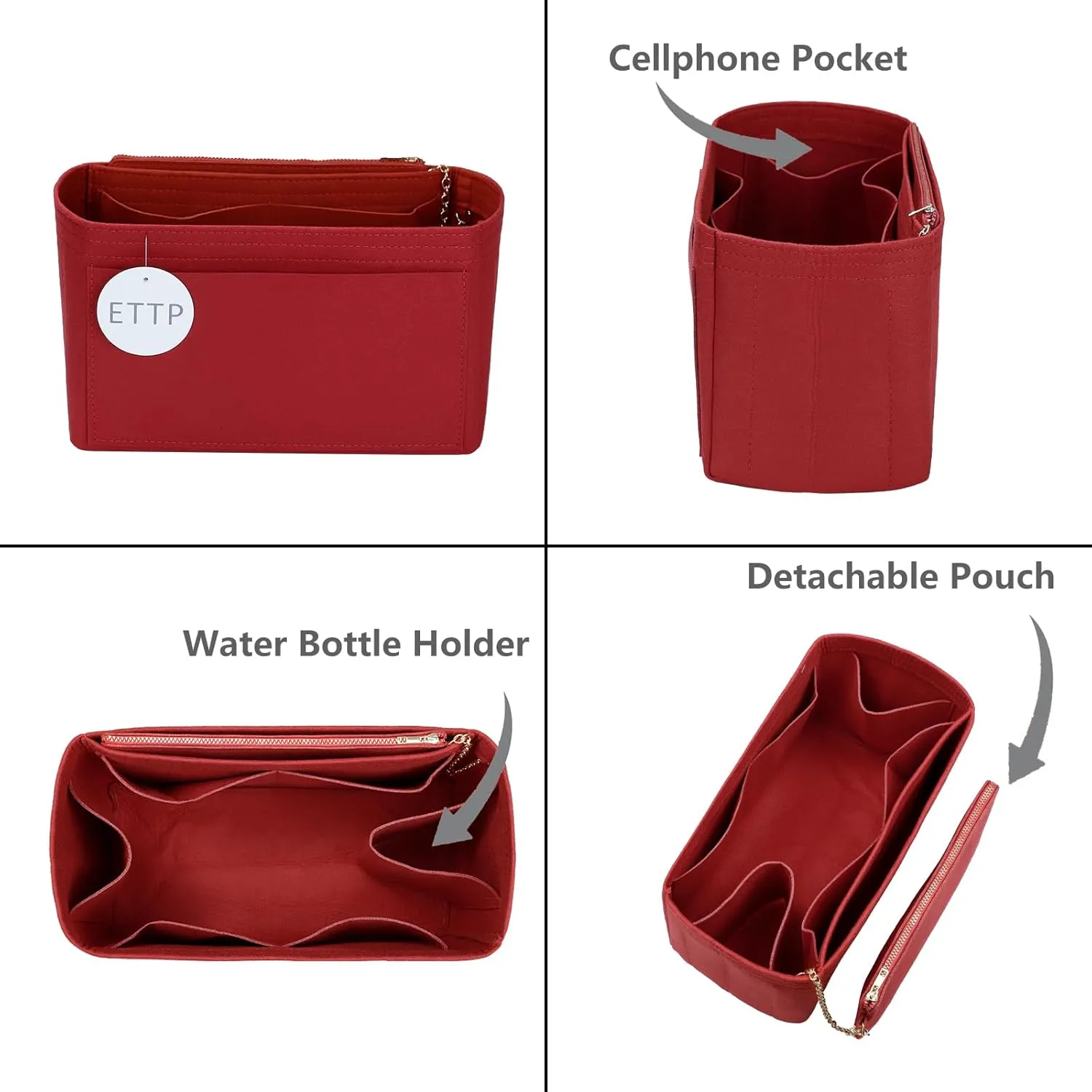 Purse Organizer Insert For Handbags, Tote Bag Organizer Insert, Handbag Organizer For Tote & Handbags, Compatible with Neverful Speedy and More (Small,Red)