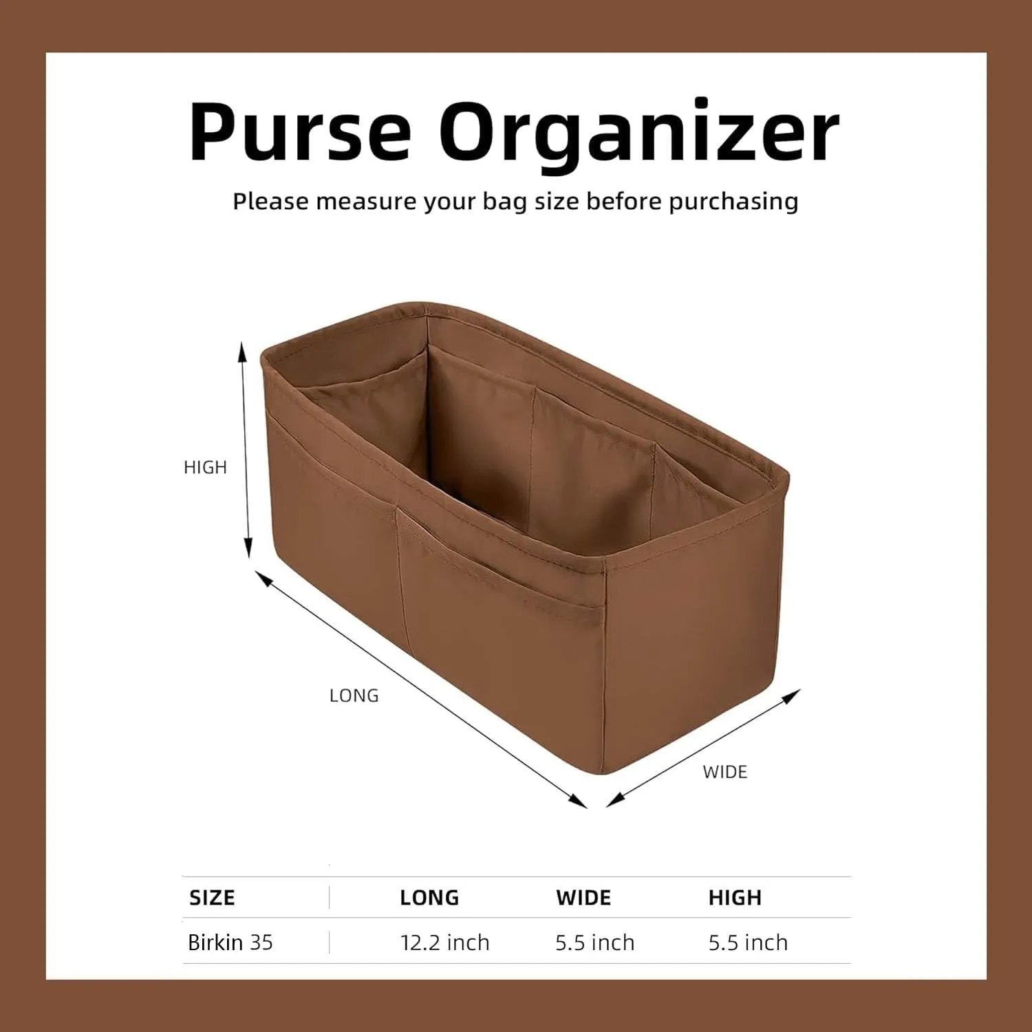 Purse Organizer Insert for Hermes birkin 35 Bags,Gold,Luxury Bags Storage with Silk, Lightweight Shaper for Daily Use, Pockets Large Capacity.