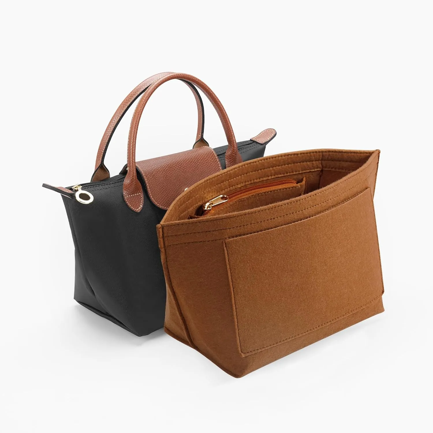 Purse Organizer Insert for Le Pliage Large Handbags Insert Organizer (Brown, Large)