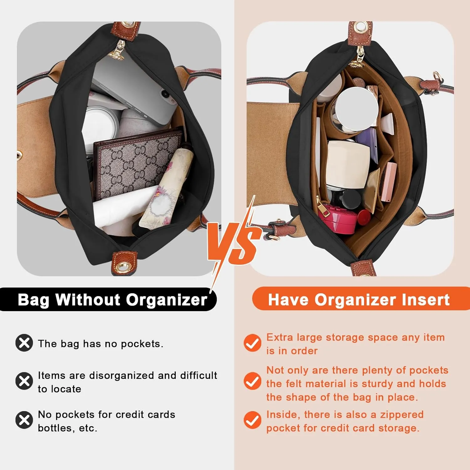 Purse Organizer Insert for Le Pliage Large Handbags Insert Organizer (Brown, Large)