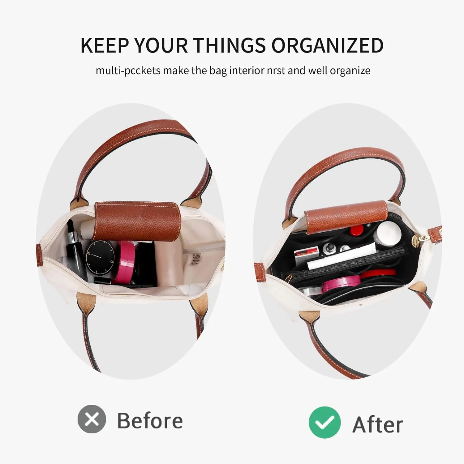 Purse Organizer Insert for Longchamp Le Pliage,City,Nevefull and Speedy Tote Bag and More