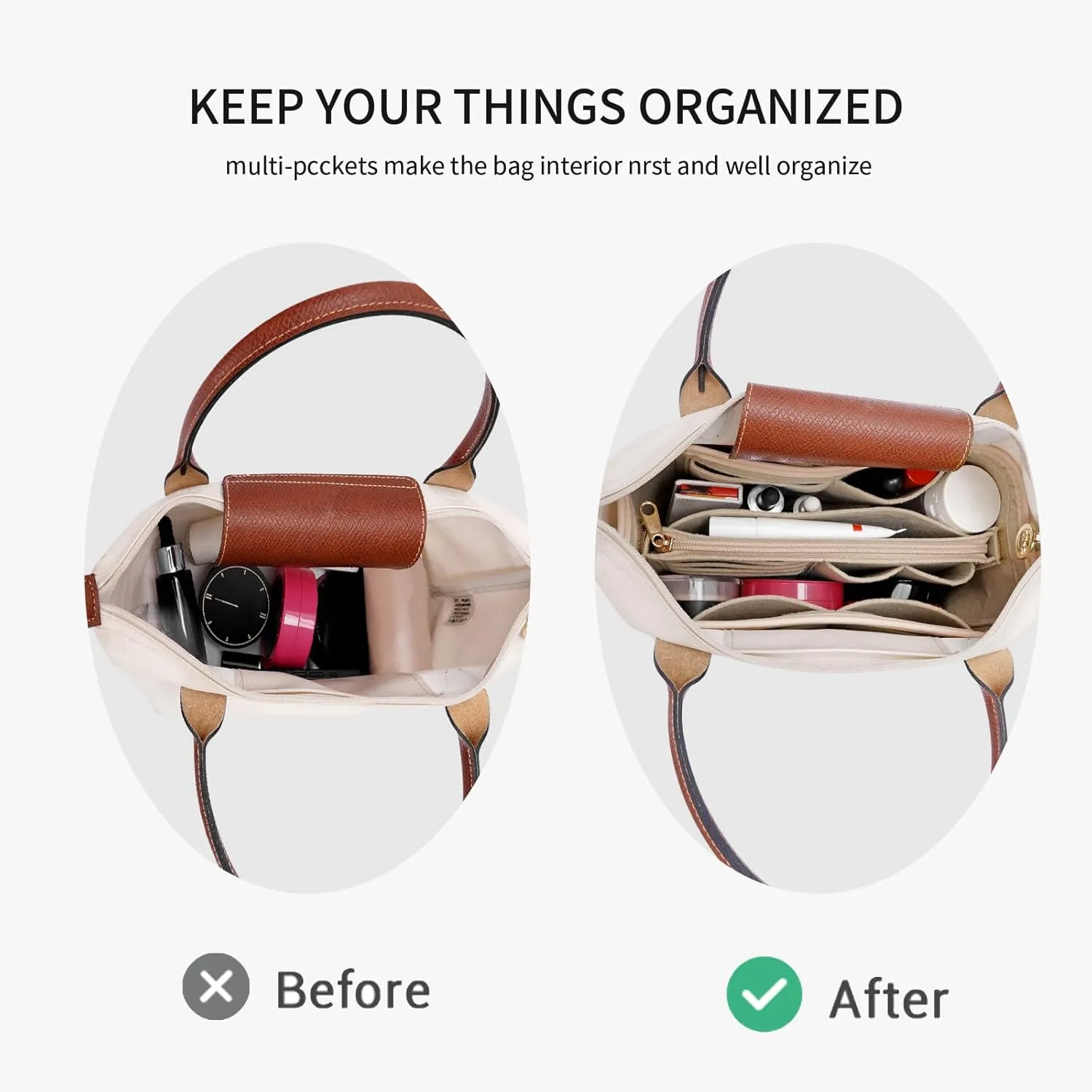 Purse Organizer Insert for Longchamp Le Pliage,City,Nevefull and Speedy Tote Bag and More