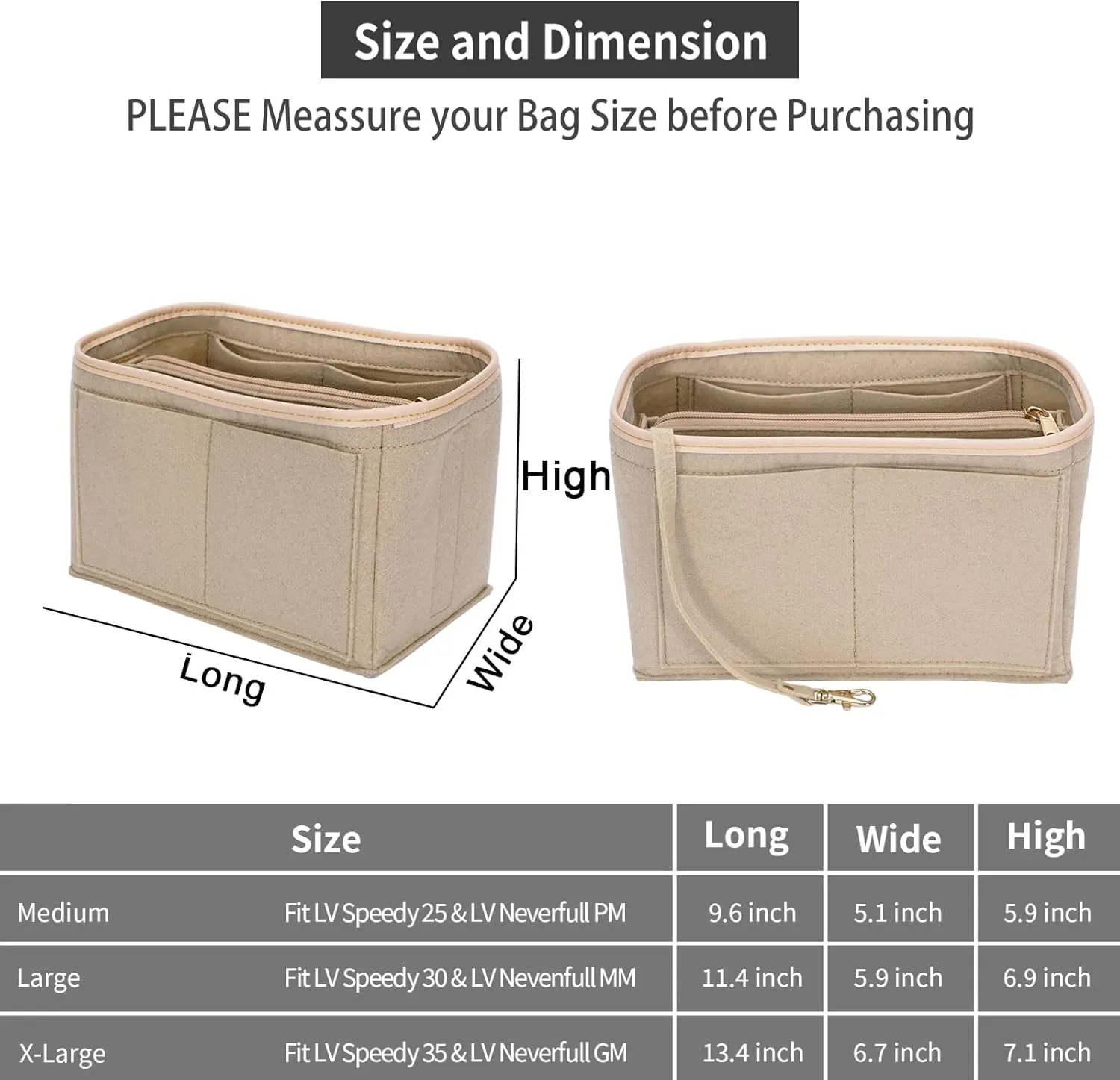 Purse Organizer Insert for Longchamp Le Pliage,City,Nevefull and Speedy Tote Bag and More