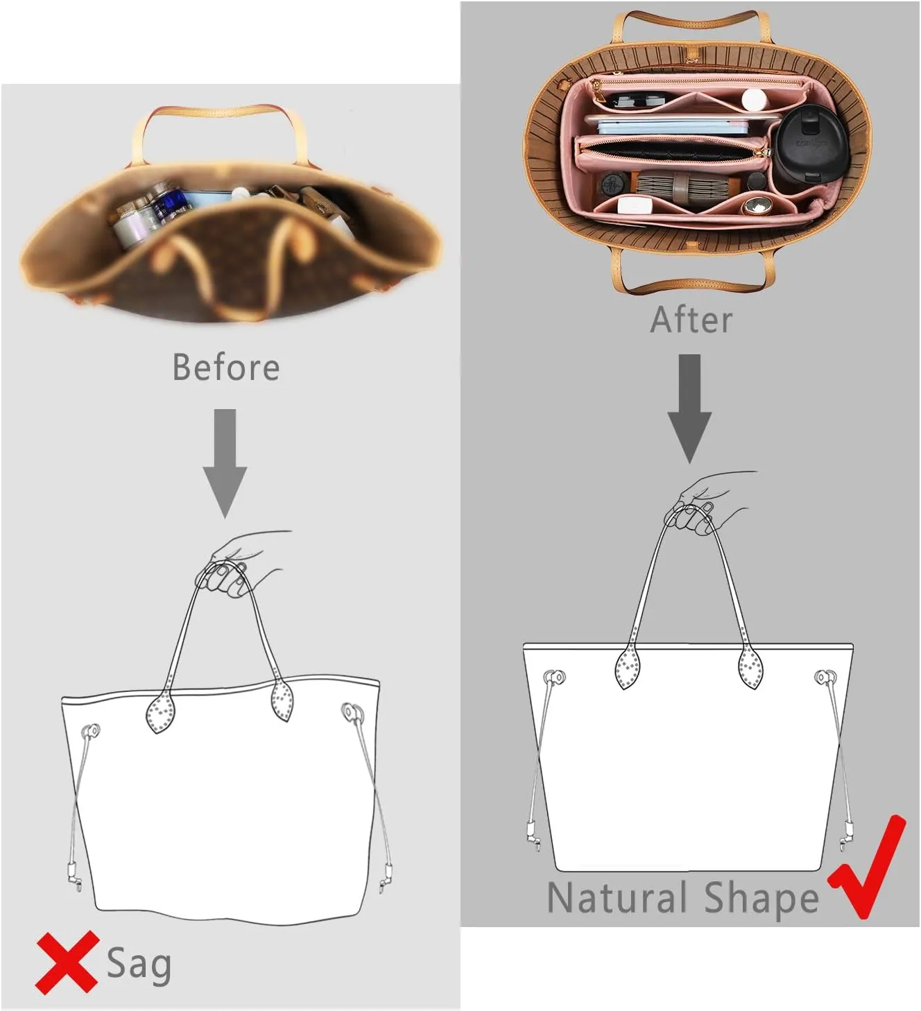 Purse Organizer Insert, Handbag Organizer, Bag in Bag Organizer, Perfect for Speedy Neverfull and More, 5 Sizes (Medium, Brush Pink)