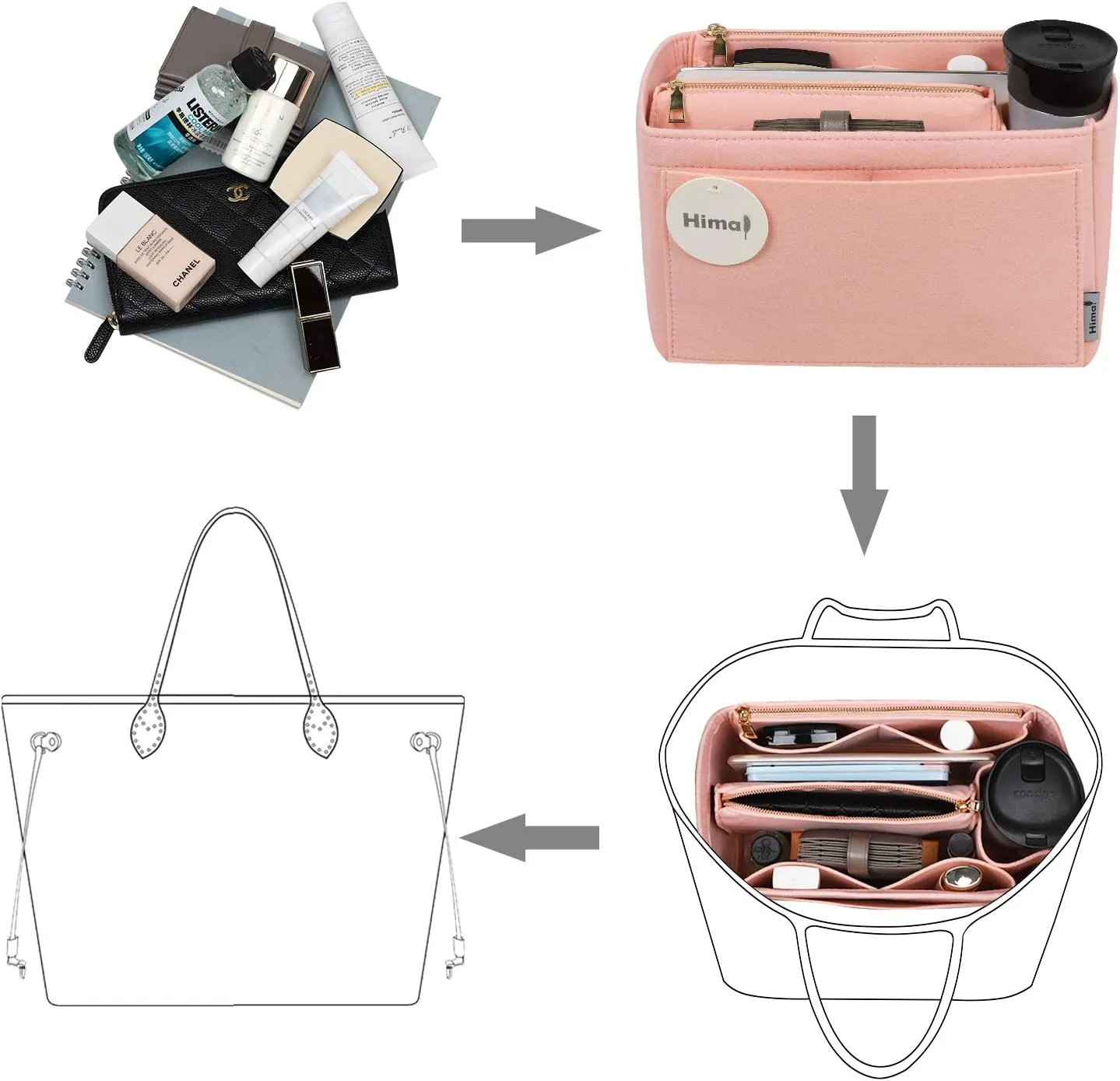 Purse Organizer Insert, Handbag Organizer, Bag in Bag Organizer, Perfect for Speedy Neverfull and More, 5 Sizes (Medium, Brush Pink)