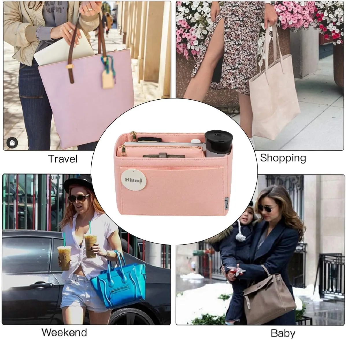 Purse Organizer Insert, Handbag Organizer, Bag in Bag Organizer, Perfect for Speedy Neverfull and More, 5 Sizes (Medium, Brush Pink)