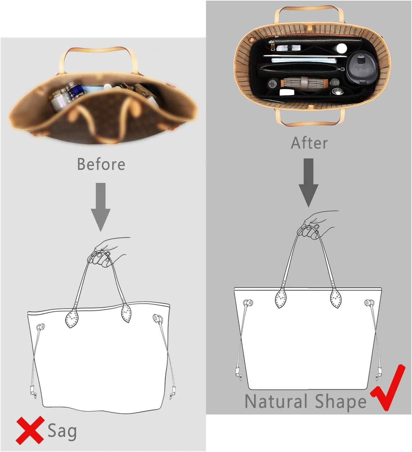 Purse Organizer Insert, Handbag Organizer, Bag in Bag Organizer, Perfect for Speedy Neverfull and More, 5 Sizes (Slender Large, Black)