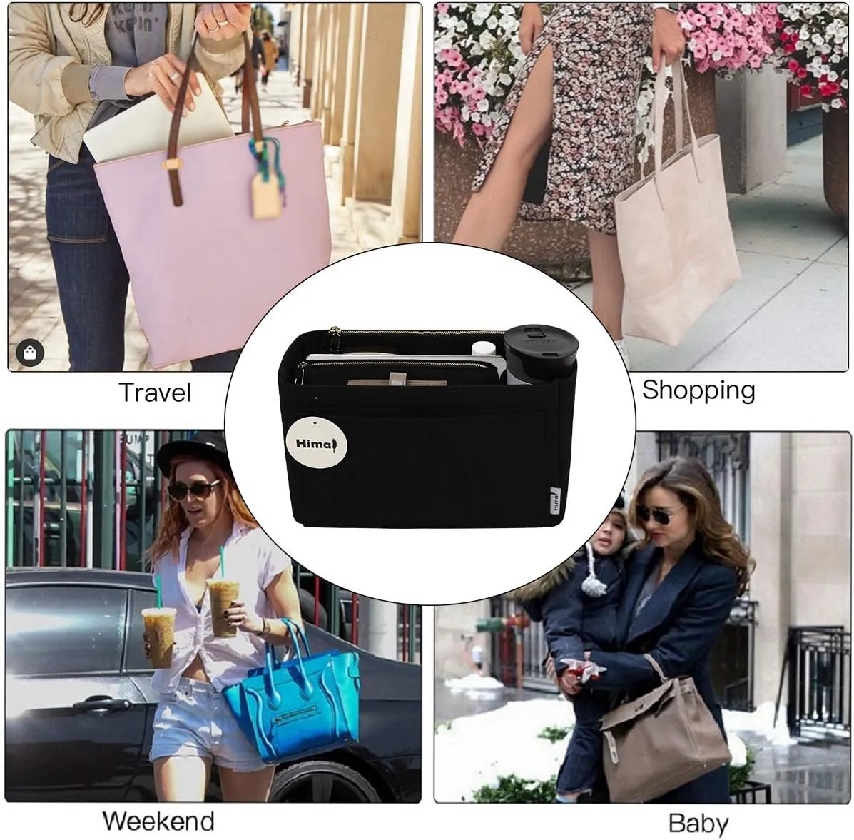 Purse Organizer Insert, Handbag Organizer, Bag in Bag Organizer, Perfect for Speedy Neverfull and More, 5 Sizes (Slender Large, Black)